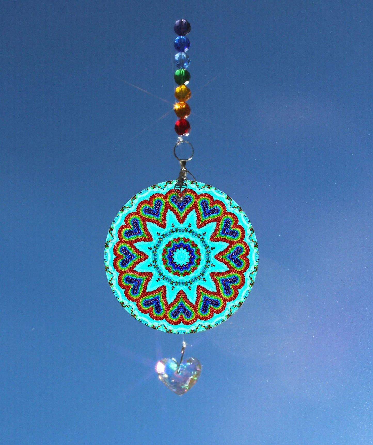 Chakra Art Crystal Sun Catcher, Exquisite Heart Light Catcher, Mandala Art Wall Hanging, Rainbow Maker, Boho Hanging Window Prism Suncatcher