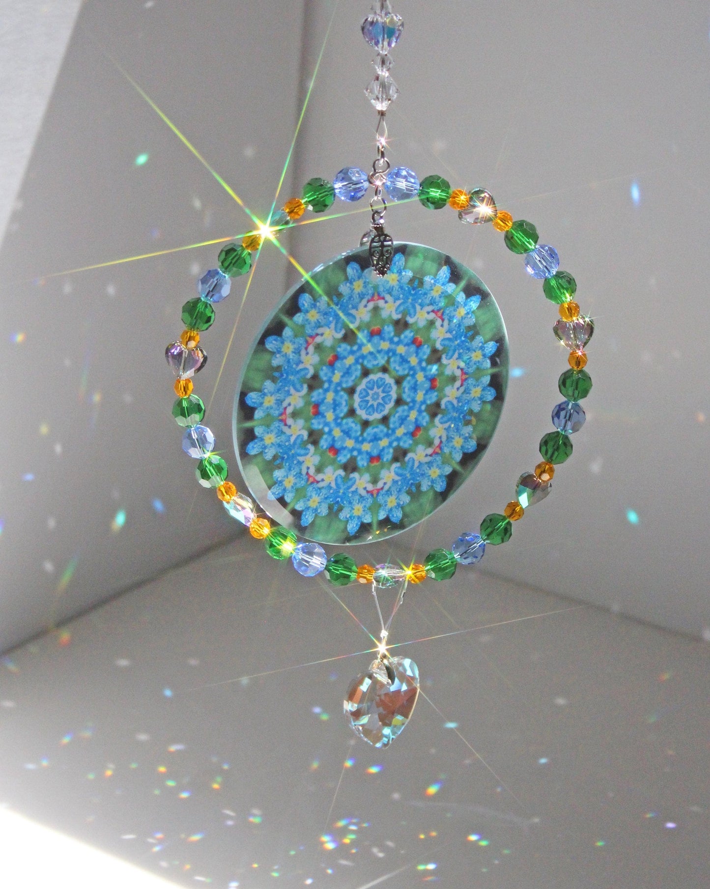 Crystal Sun Catcher, Light Catcher For Feng Shui, Forget Me Not Memorial Window Suncatcher, Crystal Mobile, Brilliant Rainbow Maker Prism
