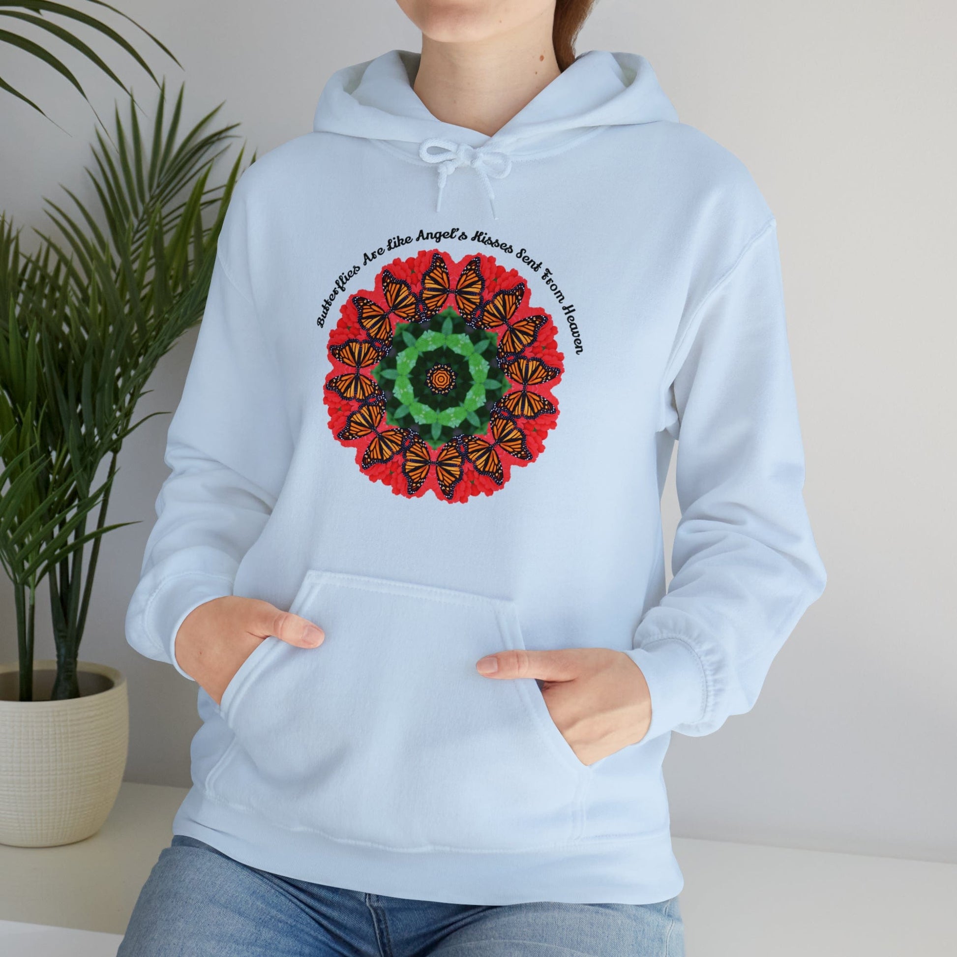 Monarch Butterfly Love Sweatshirt Pullover Hoodie - Butterflies Are Like Nature’s Kisses Sent From Heaven  light blue