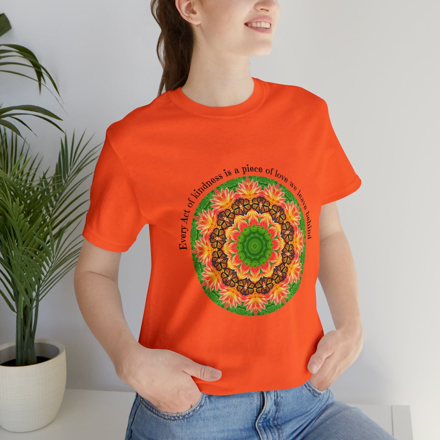 Beautiful Butterfly Mandala Art Graphic Tee Shirt - Cottagecore Clothing A Nature Lovers Delight Ornate Orbit orange