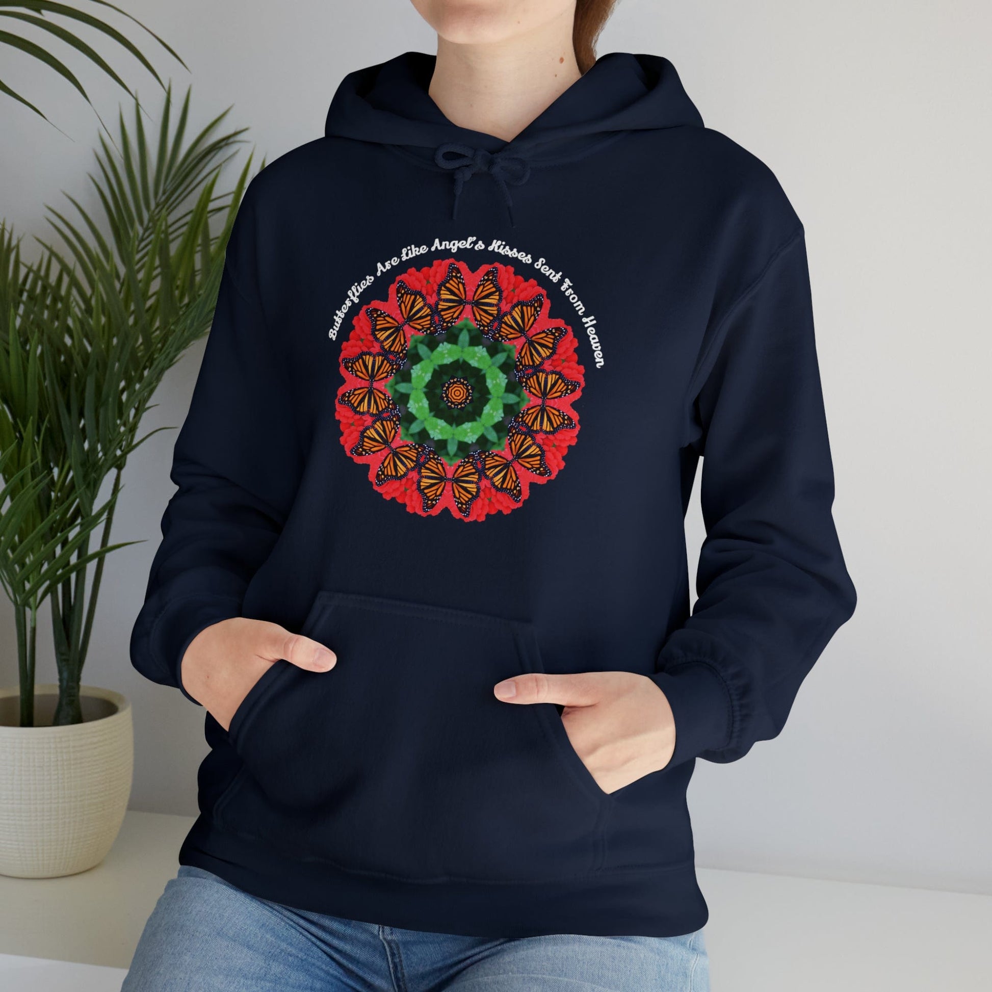 Monarch Butterfly Love Sweatshirt Pullover Hoodie - Butterflies Are Like Nature’s Kisses Sent From Heaven Navy Blue