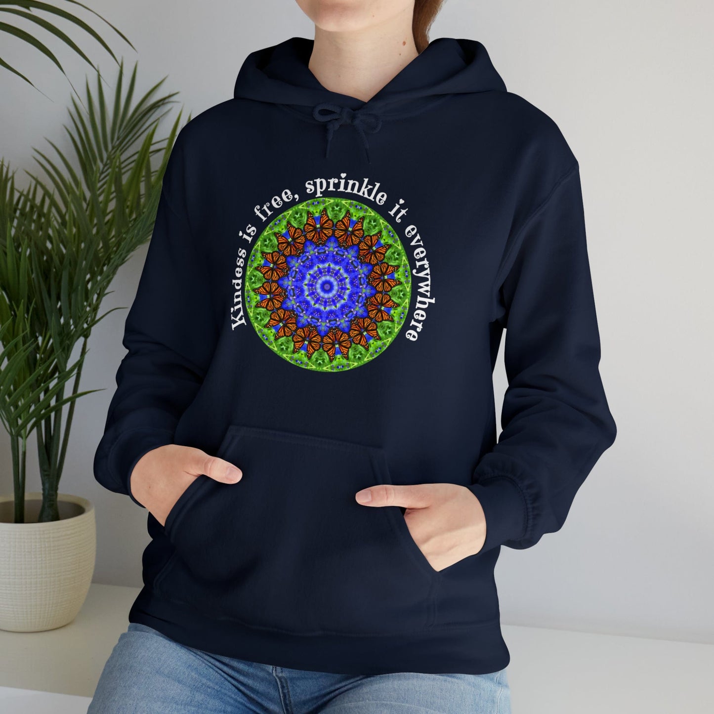 Pretty & Cute Butterfly Kindness Graphic Hoodie Sweatshirt Monarch Butterfly Mandala Art Kindness Is Free Sprinkle It Everywhere