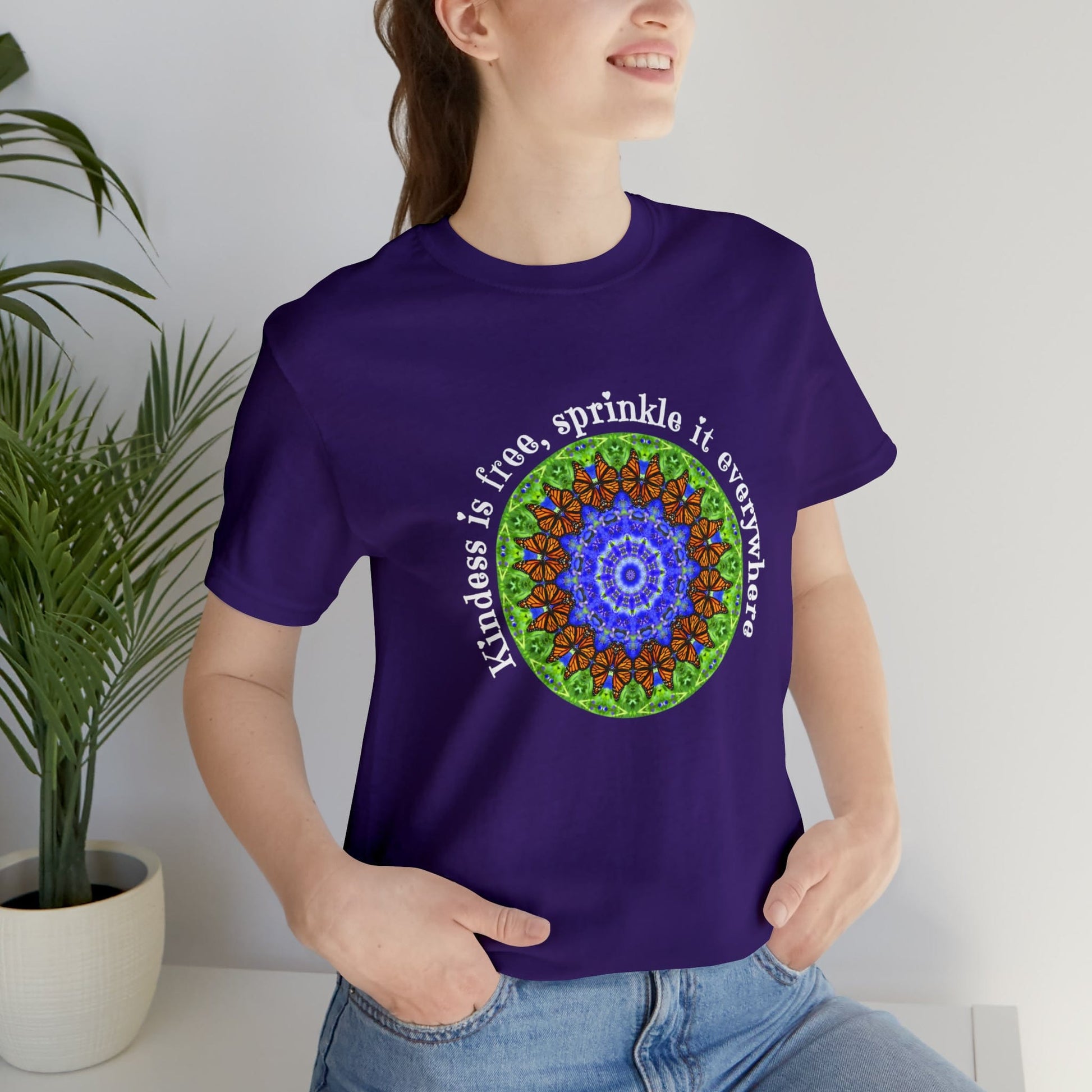 Cottage Core Be Kind Butterfly Shirt featuring Stunning Mandala Art - Graphic Tees for Nature Lovers Team Purple