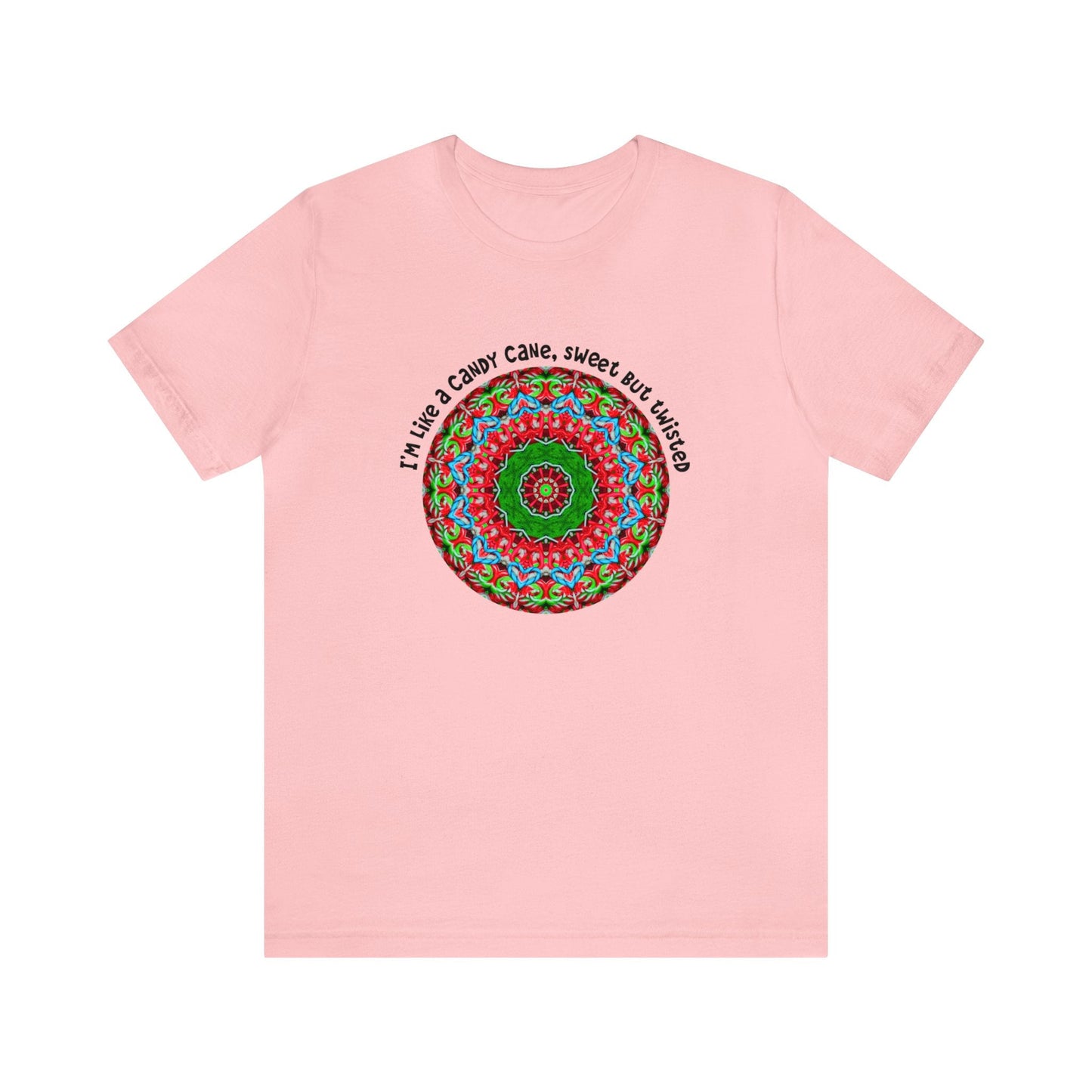 Sarcastic Funny Christmas Shirt - All Day Graphic TShirts, Im like a candy cane cute but twisted Candy Cane Mandala Pink