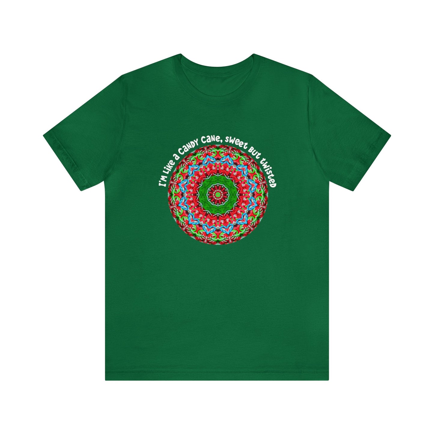 Sarcastic Funny Christmas Shirt - All Day Graphic TShirts, Im like a candy cane cute but twisted Candy Cane Mandala Kelly Green