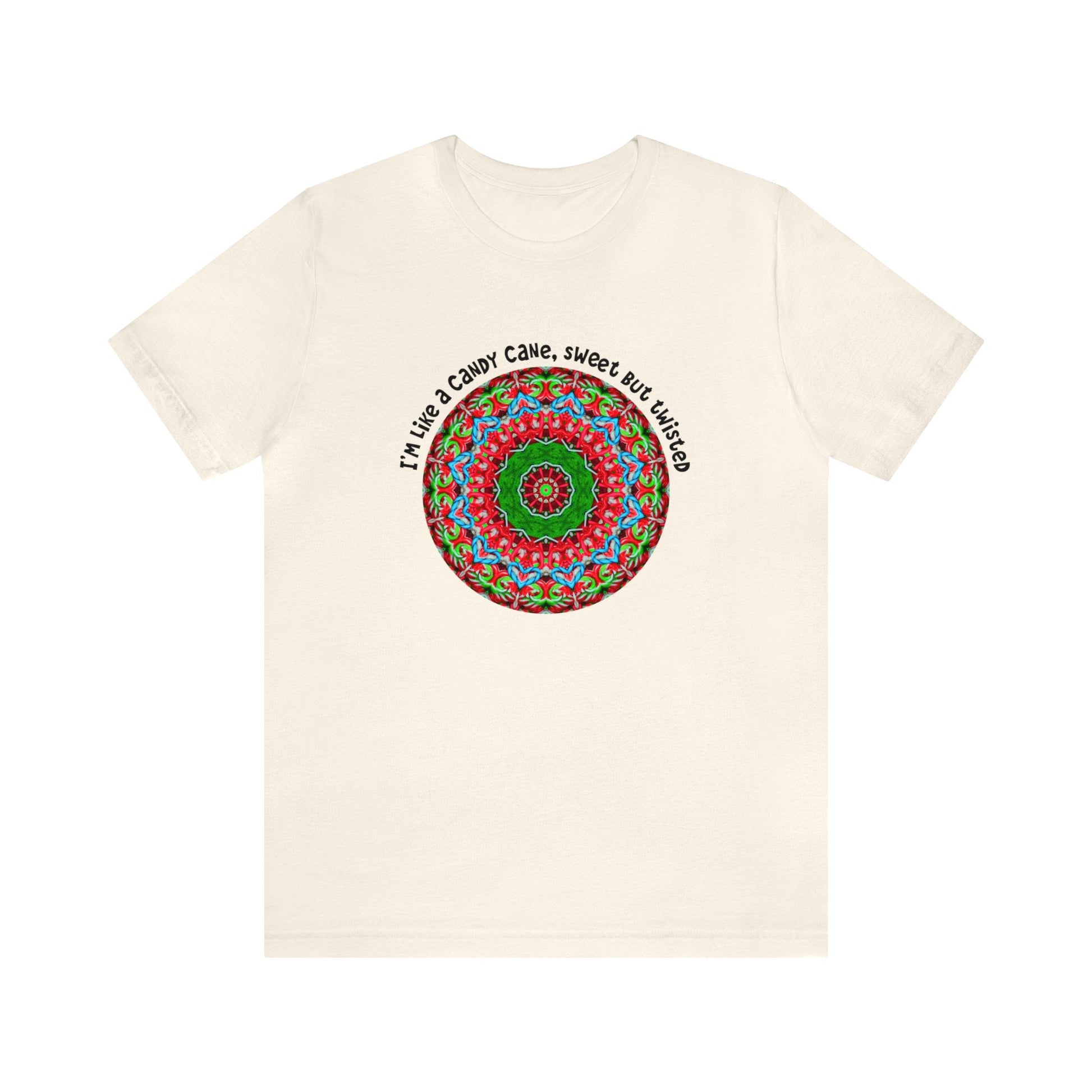 Sarcastic Funny Christmas Shirt - All Day Graphic TShirts, Im like a candy cane cute but twisted Candy Cane Mandala Natural