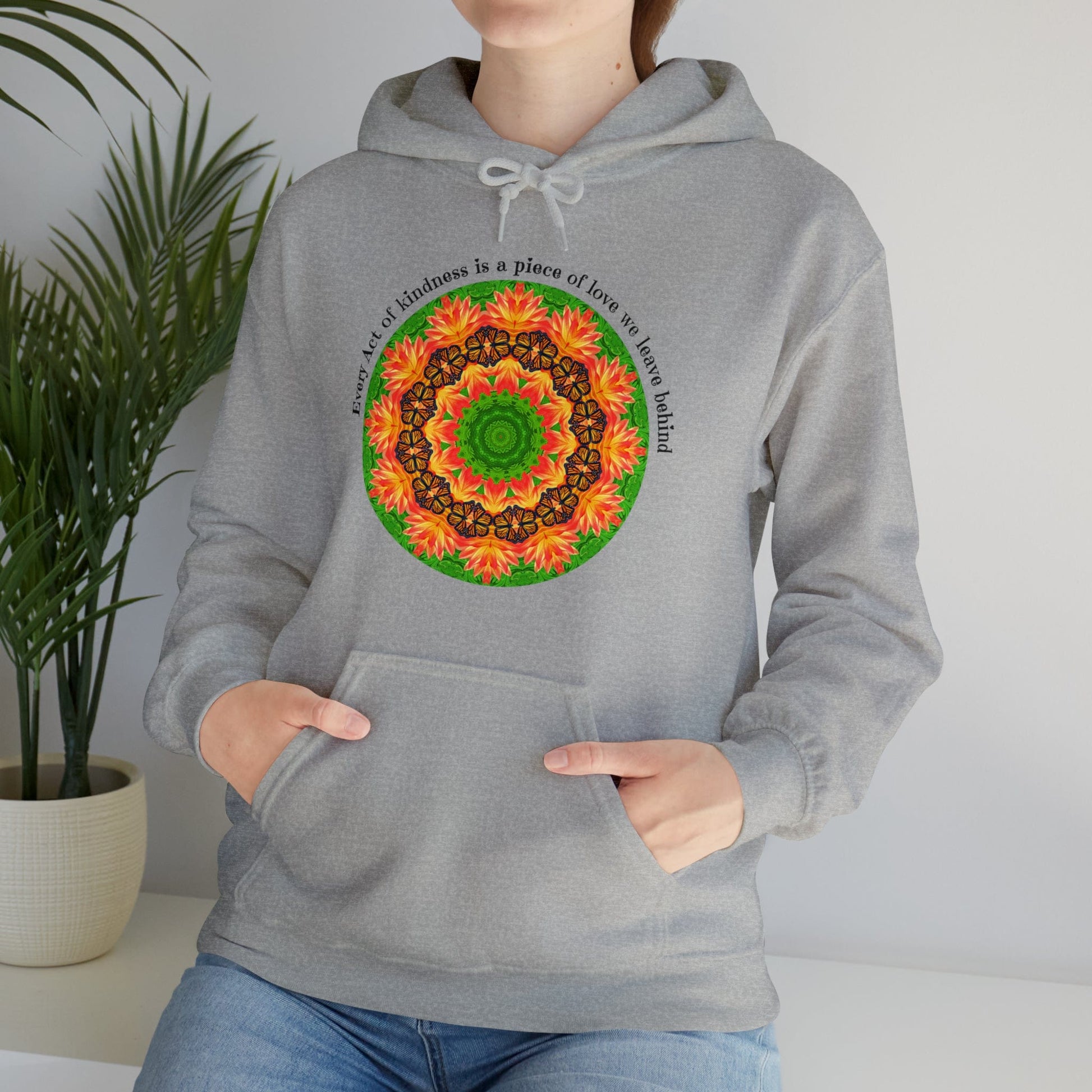 Pretty & Cute Butterfly Kindness Graphic Hoodie Sweatshirt Monarch Butterfly Mandala Art Every act of kindness is a piece of love we left behind sports grey