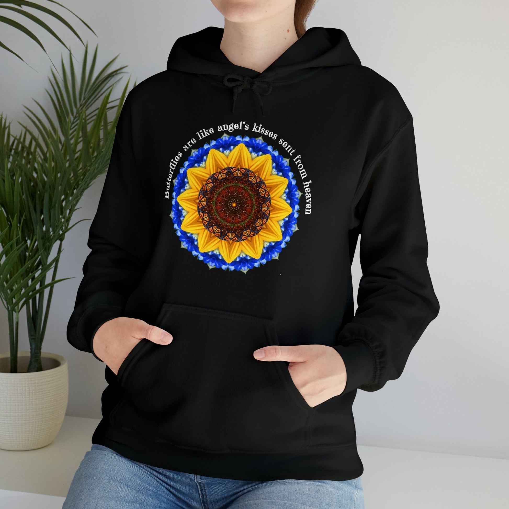 Monarch Butterfly Graphic Love Sweatshirt Hoodie, Mandala, Butterflies Are Like Angel’s Kisses Sent From Heaven black