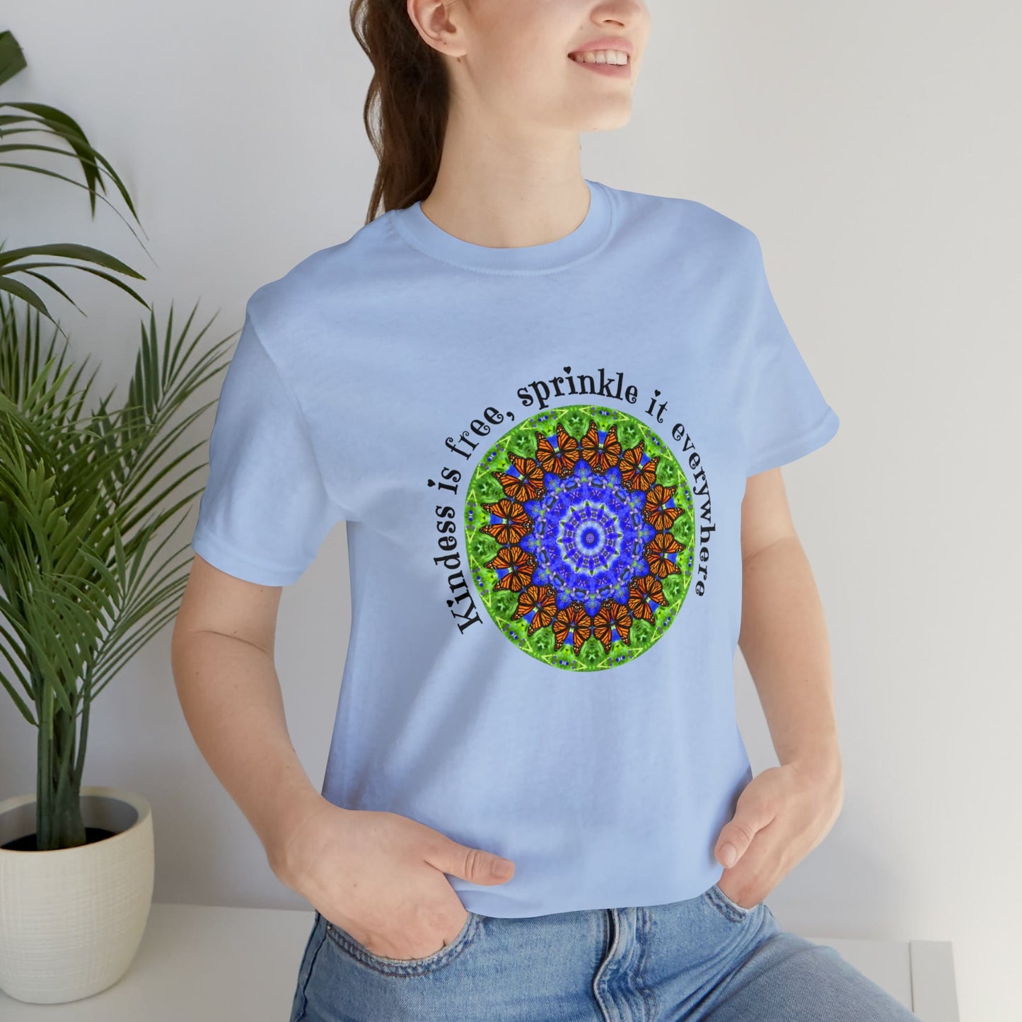 Cottage Core Be Kind Butterfly Shirt featuring Stunning Mandala Art - Graphic Tees for Nature Lovers baby blue
