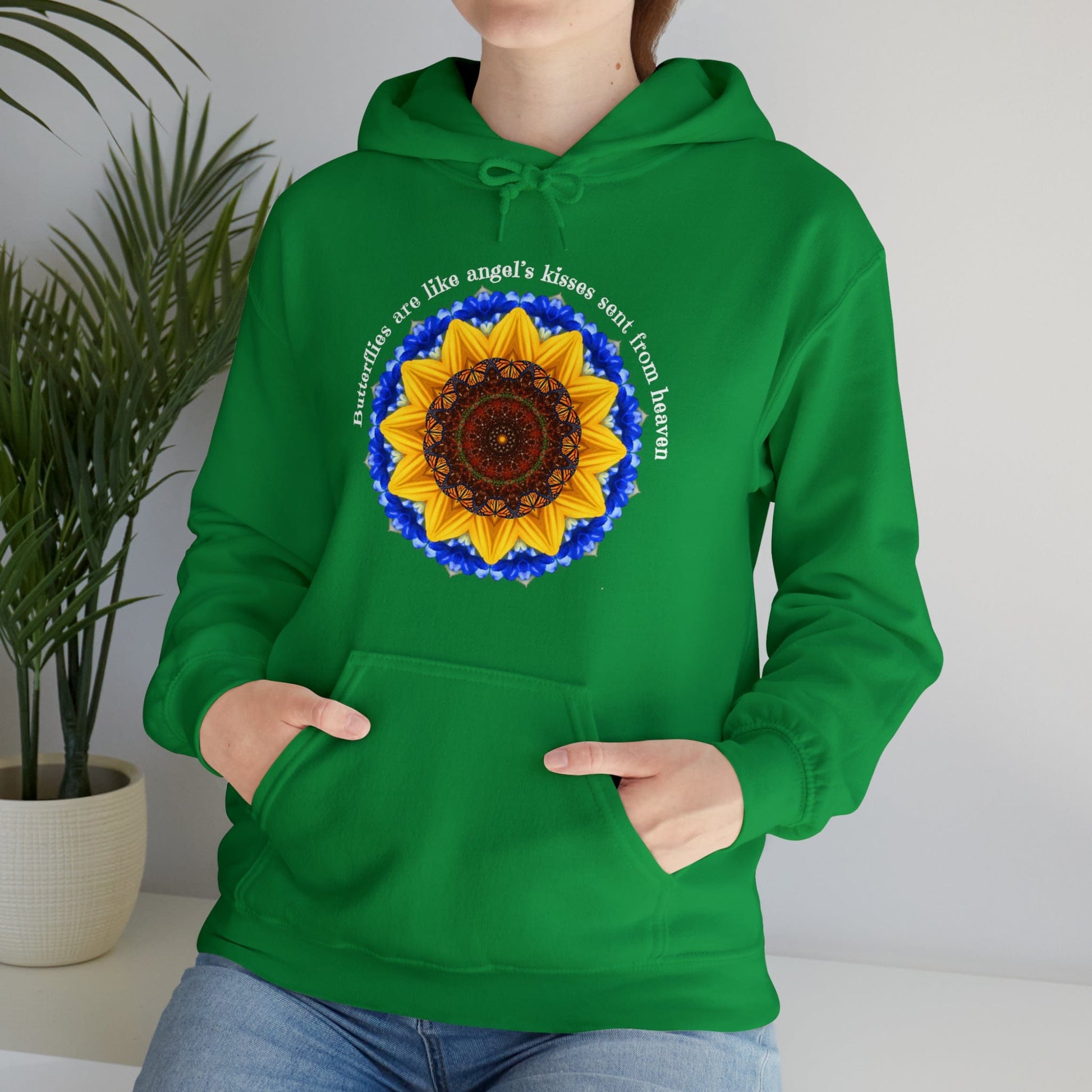 Monarch Butterfly Graphic Love Sweatshirt Hoodie, Mandala, Butterflies Are Like Angel’s Kisses Sent From Heaven irish green