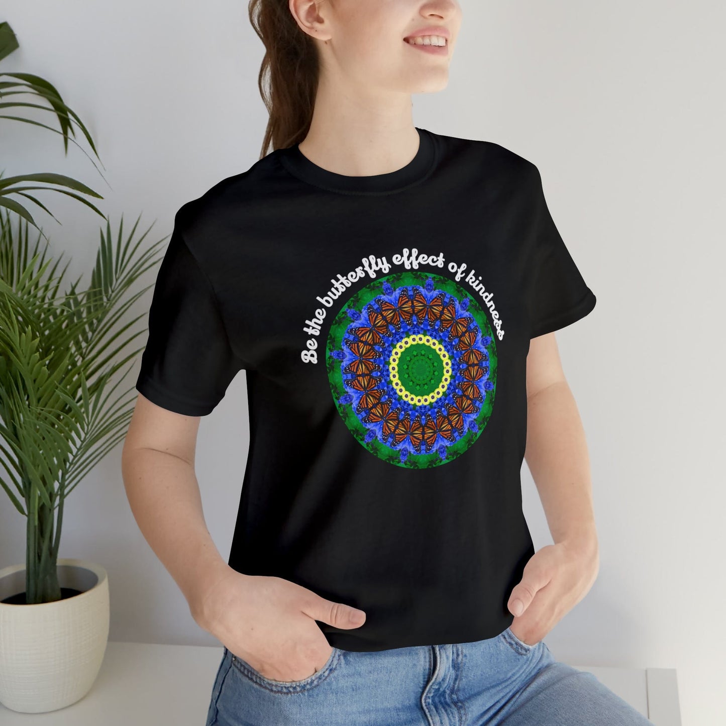 Cute Graphic Kindness Shirts  - Beautiful Monarch Butterfly Mandala Art For Positive Vibes – Butterfly Effect Black