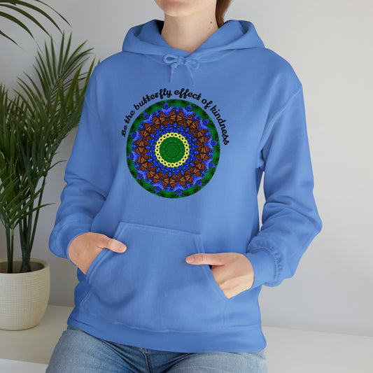 Pretty & Cute Butterfly Kindness Graphic Hoodie Sweatshirt - Monarch Butterfly Mandala Art - Be the butterfly effect of kindness Columbia Blue