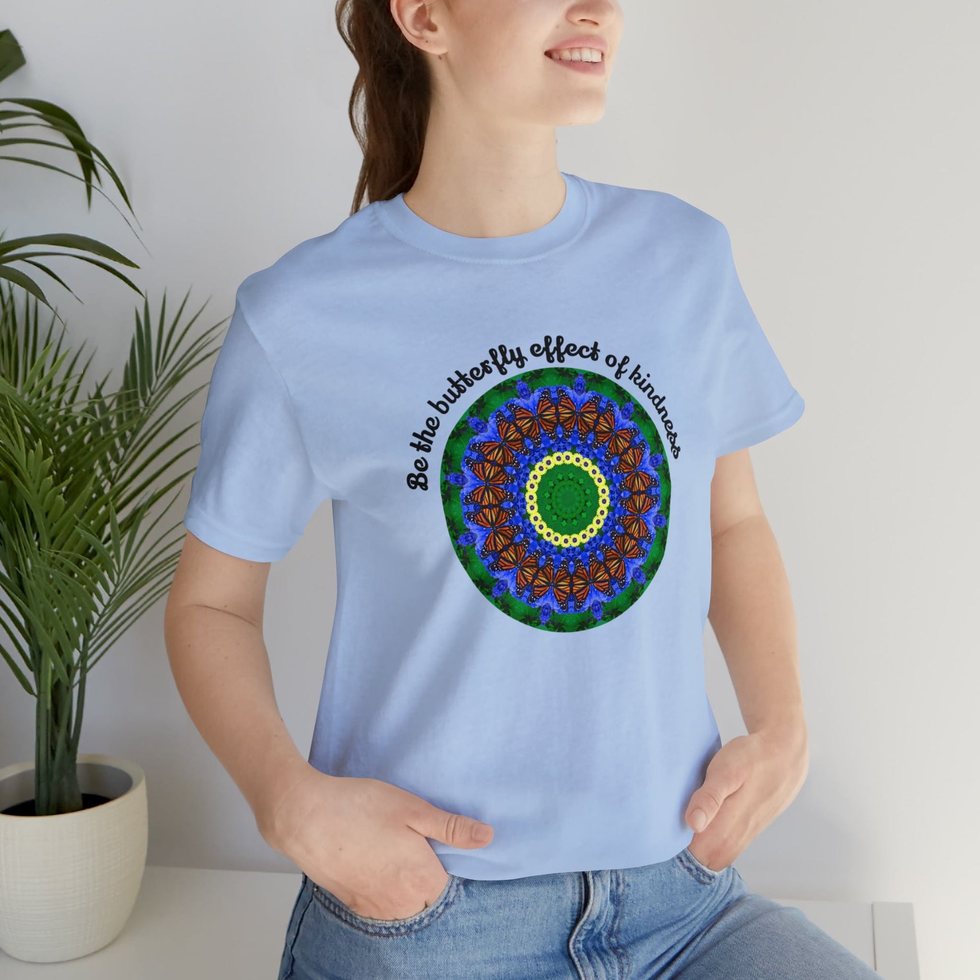 Cute Graphic Kindness Shirts  - Beautiful Monarch Butterfly Mandala Art For Positive Vibes – Butterfly Effect baby blue