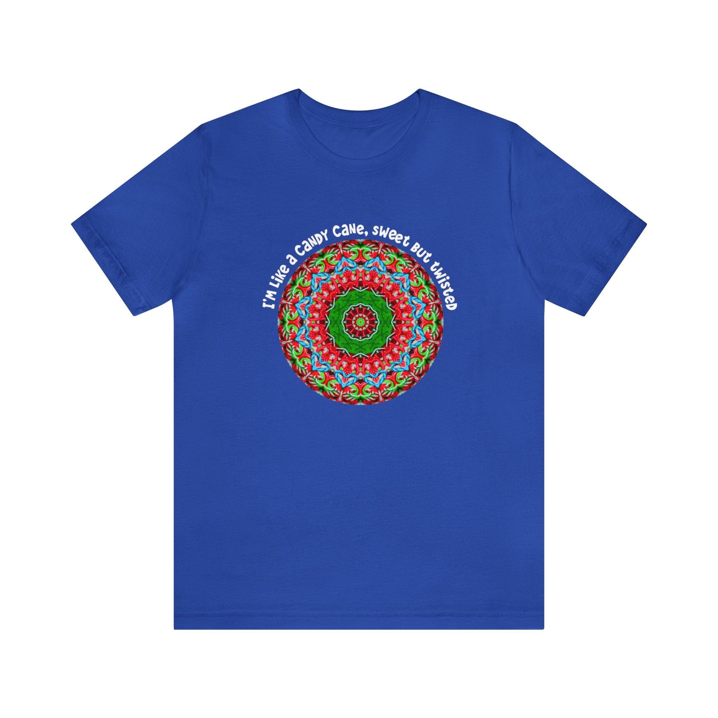 Sarcastic Funny Christmas Shirt - All Day Graphic TShirts, Im like a candy cane cute but twisted Candy Cane Mandala True Royal Blue