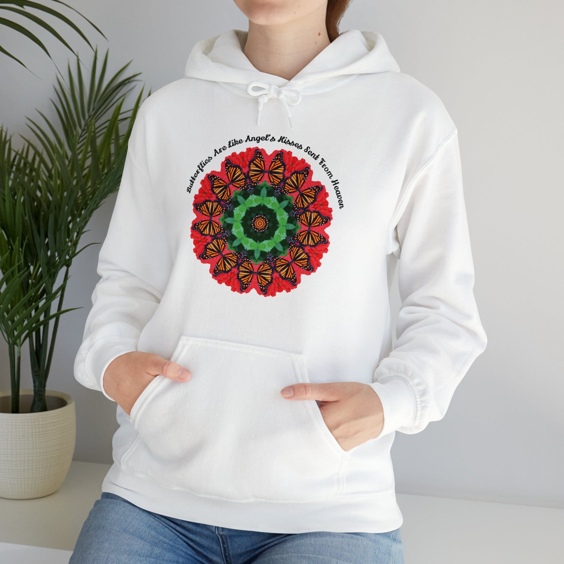 Monarch Butterfly Love Sweatshirt Pullover Hoodie - Butterflies Are Like Nature’s Kisses Sent From Heaven white