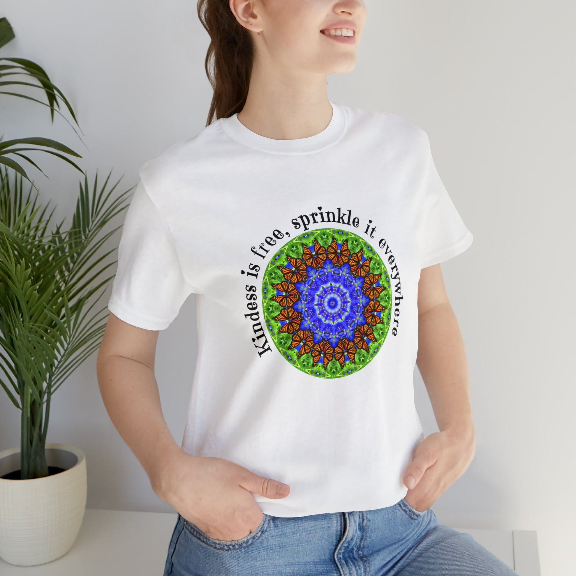 Cottage Core Be Kind Butterfly Shirt featuring Stunning Mandala Art - Graphic Tees for Nature Lovers White