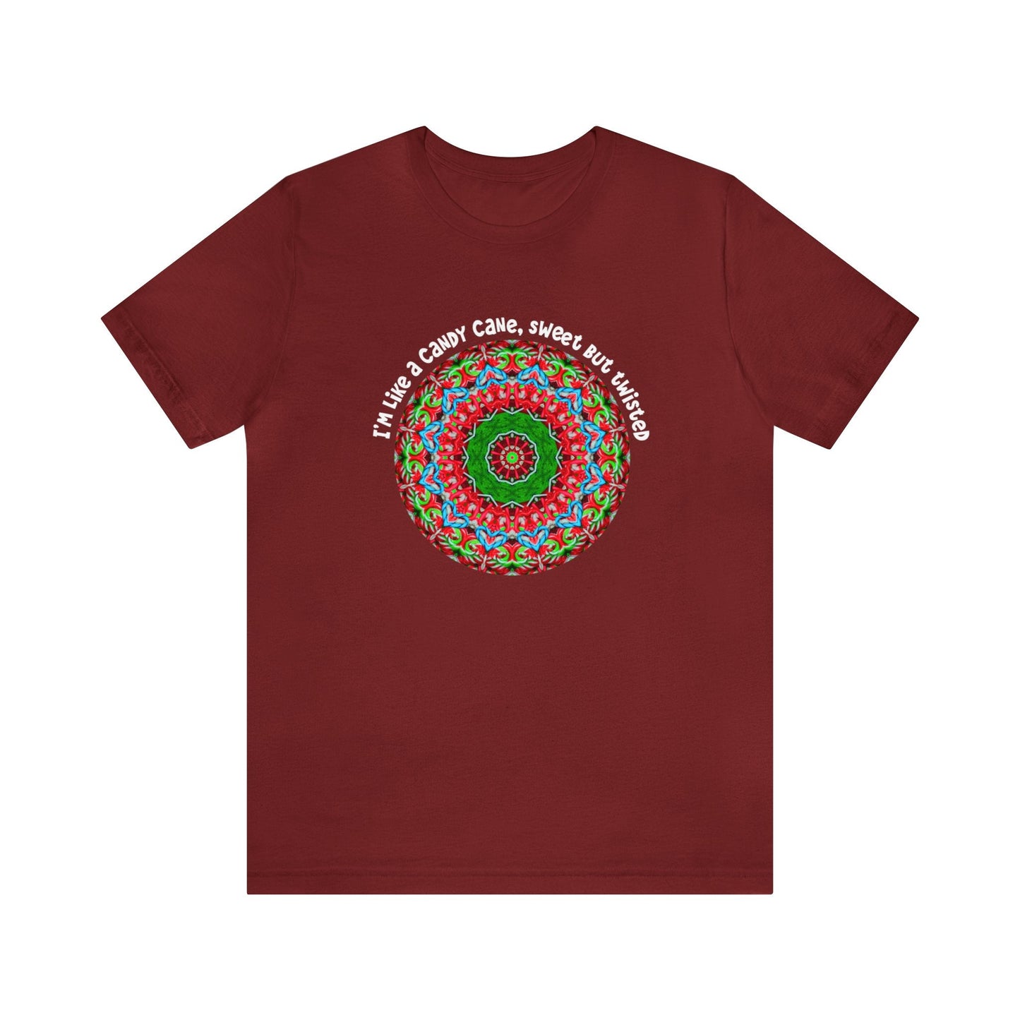 Sarcastic Funny Christmas Shirt - All Day Graphic TShirts, Im like a candy cane cute but twisted Candy Cane Mandala Cardinal Red