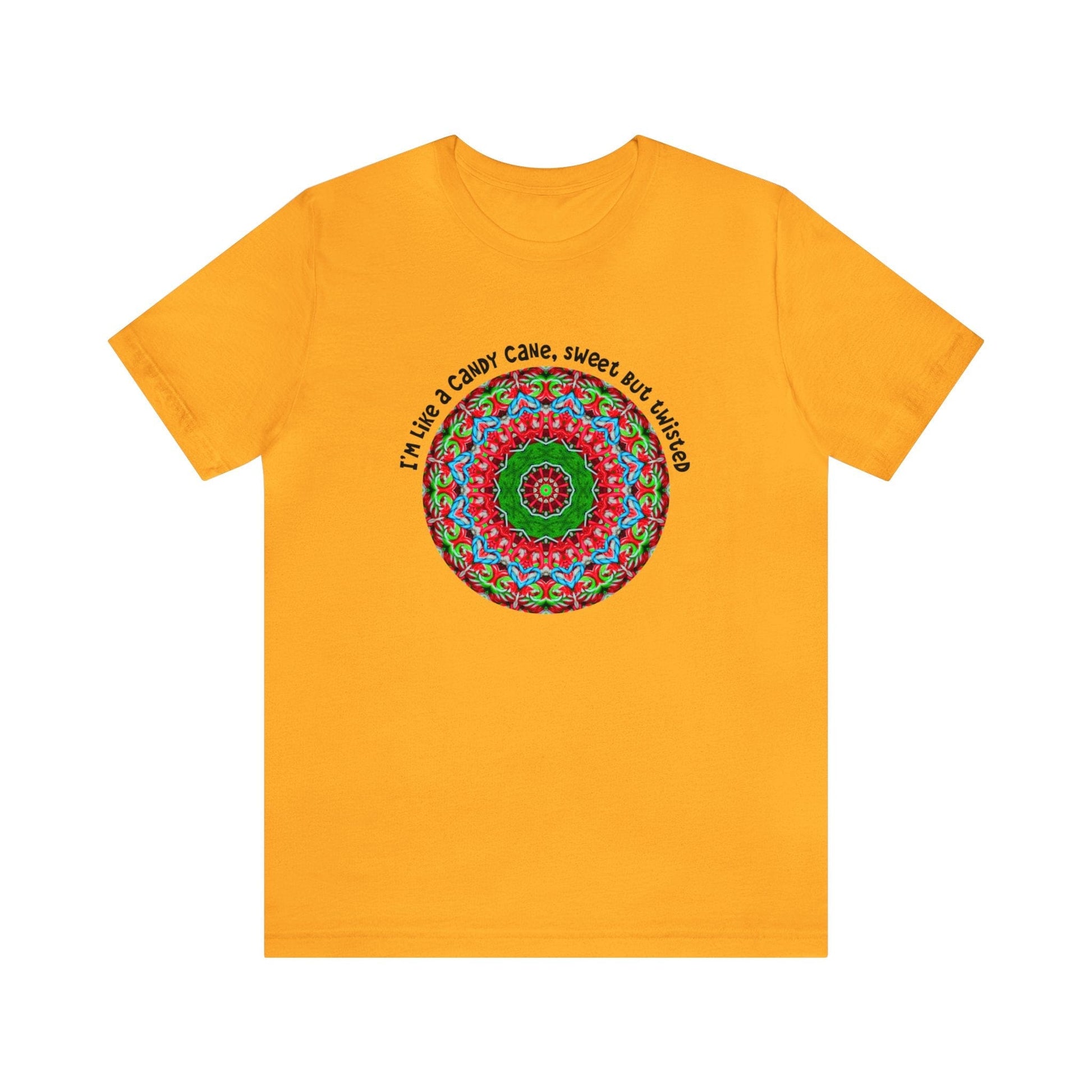 Sarcastic Funny Christmas Shirt - All Day Graphic TShirts, Im like a candy cane cute but twisted Candy Cane Mandala Gold