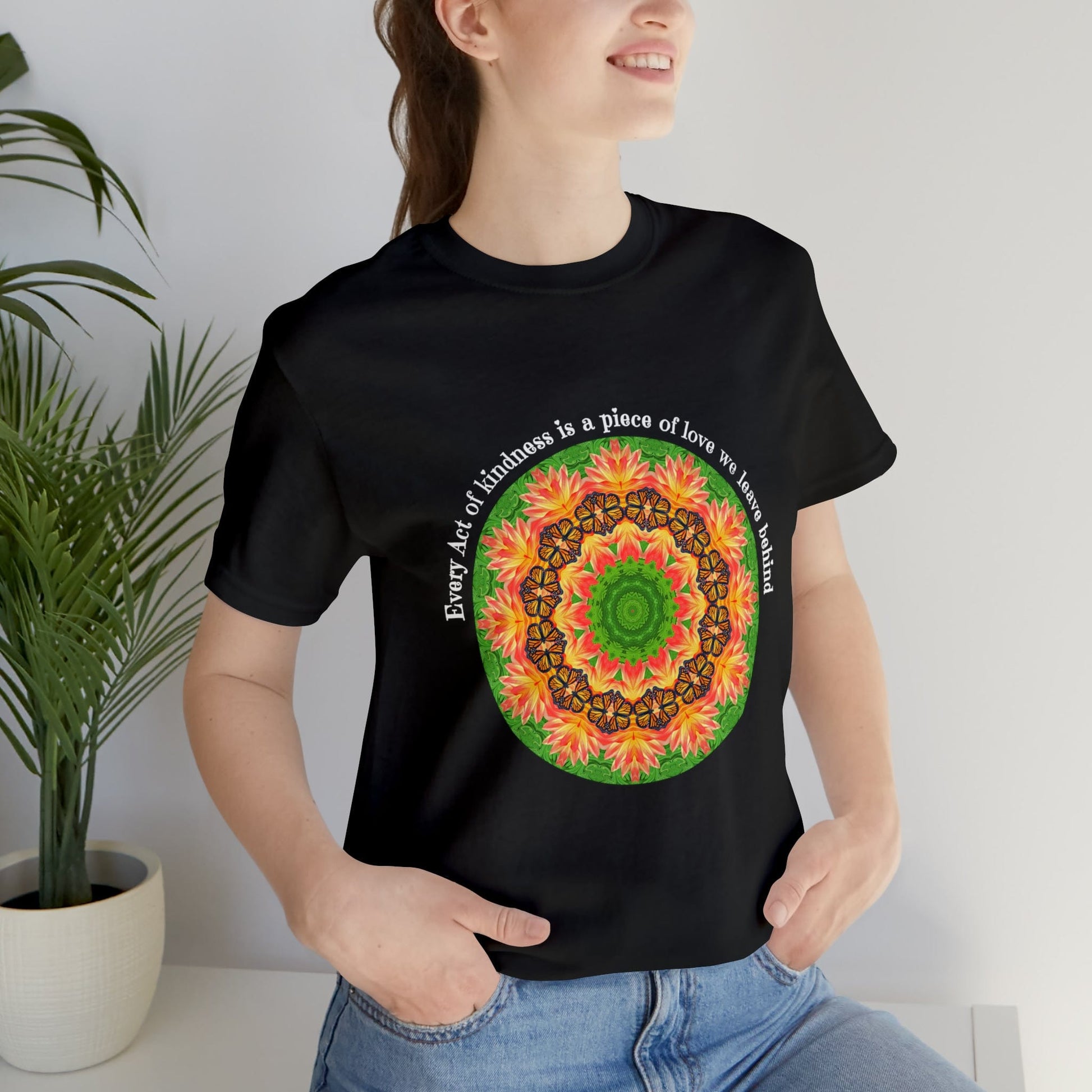 Beautiful Butterfly Mandala Art Graphic Tee Shirt - Cottagecore Clothing A Nature Lovers Delight Ornate Orbit black