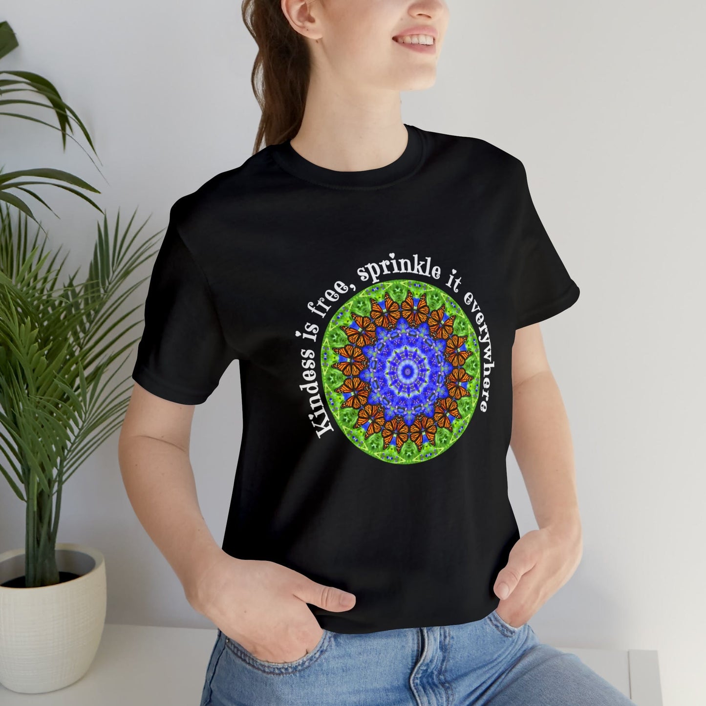 Cottage Core Be Kind Butterfly Shirt featuring Stunning Mandala Art - Graphic Tees for Nature Lovers Black