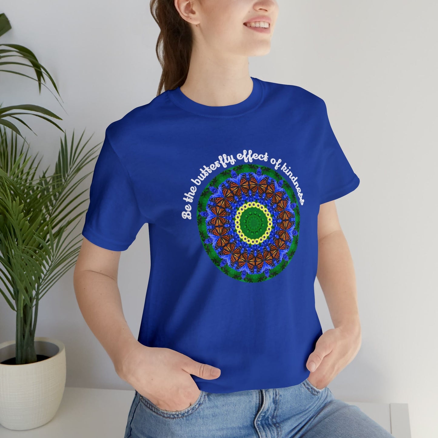 Cute Graphic Kindness Shirts  - Beautiful Monarch Butterfly Mandala Art For Positive Vibes – Butterfly Effect True Royal Blue