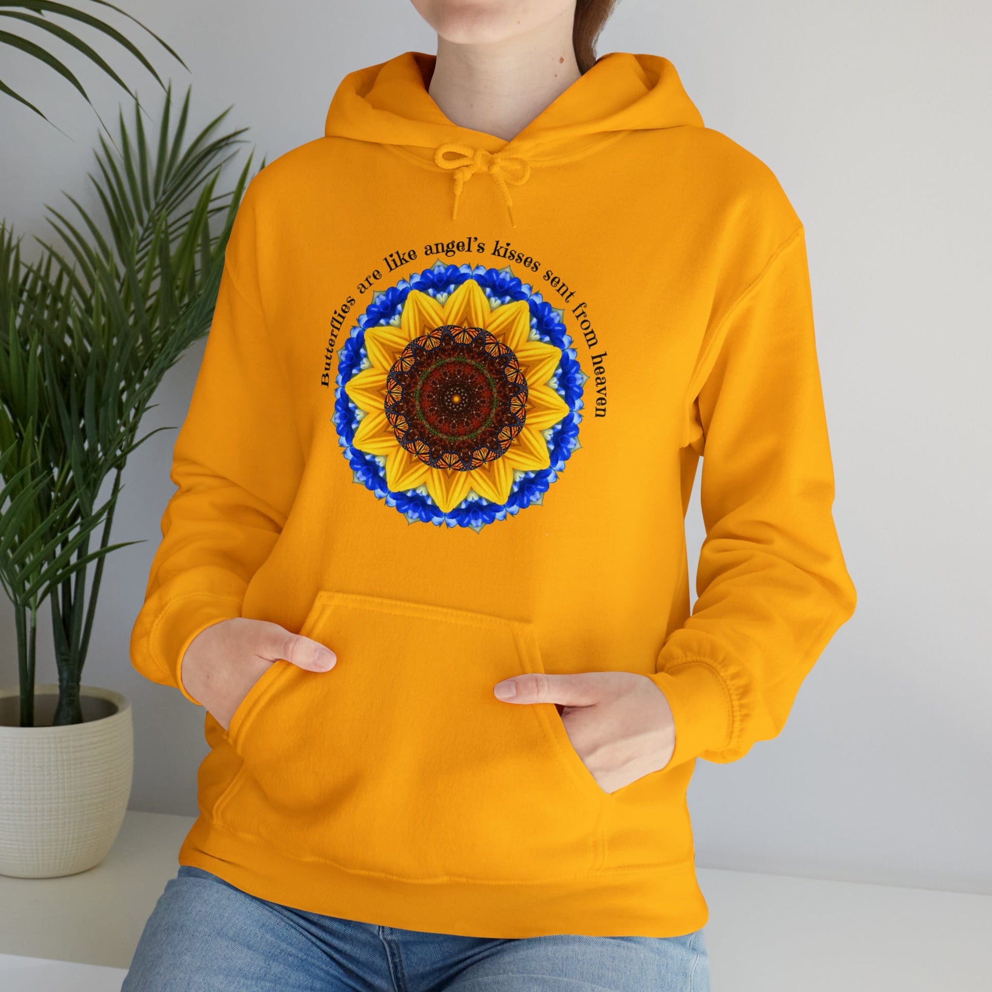 Monarch Butterfly Graphic Love Sweatshirt Hoodie, Mandala, Butterflies Are Like Angel’s Kisses Sent From Heaven gold