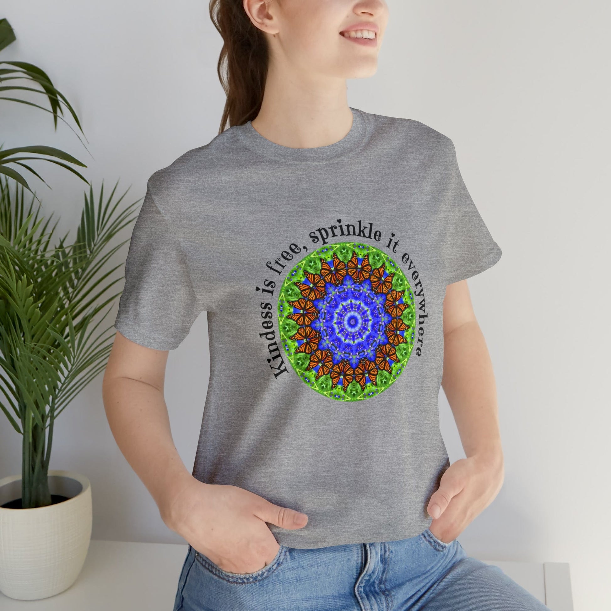 Cottage Core Be Kind Butterfly Shirt featuring Stunning Mandala Art - Graphic Tees for Nature Lovers Athletic Heather