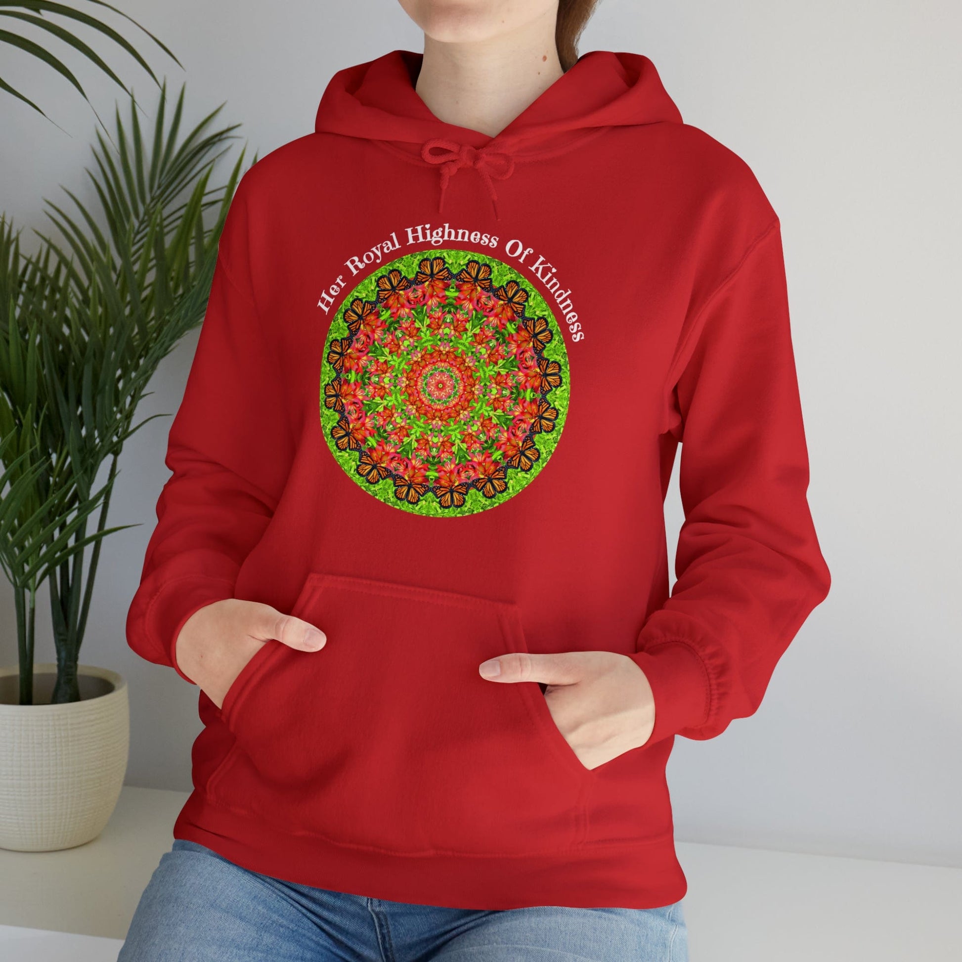Pretty & Cute Butterfly Kindness Graphic Hoodie Sweatshirt Monarch Butterfly Mandala Art Her Royal Highness Of Kindness red