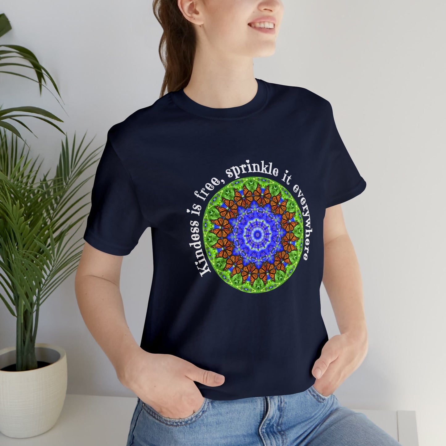 Cottage Core Be Kind Butterfly Shirt featuring Stunning Mandala Art - Graphic Tees for Nature Lovers Navy