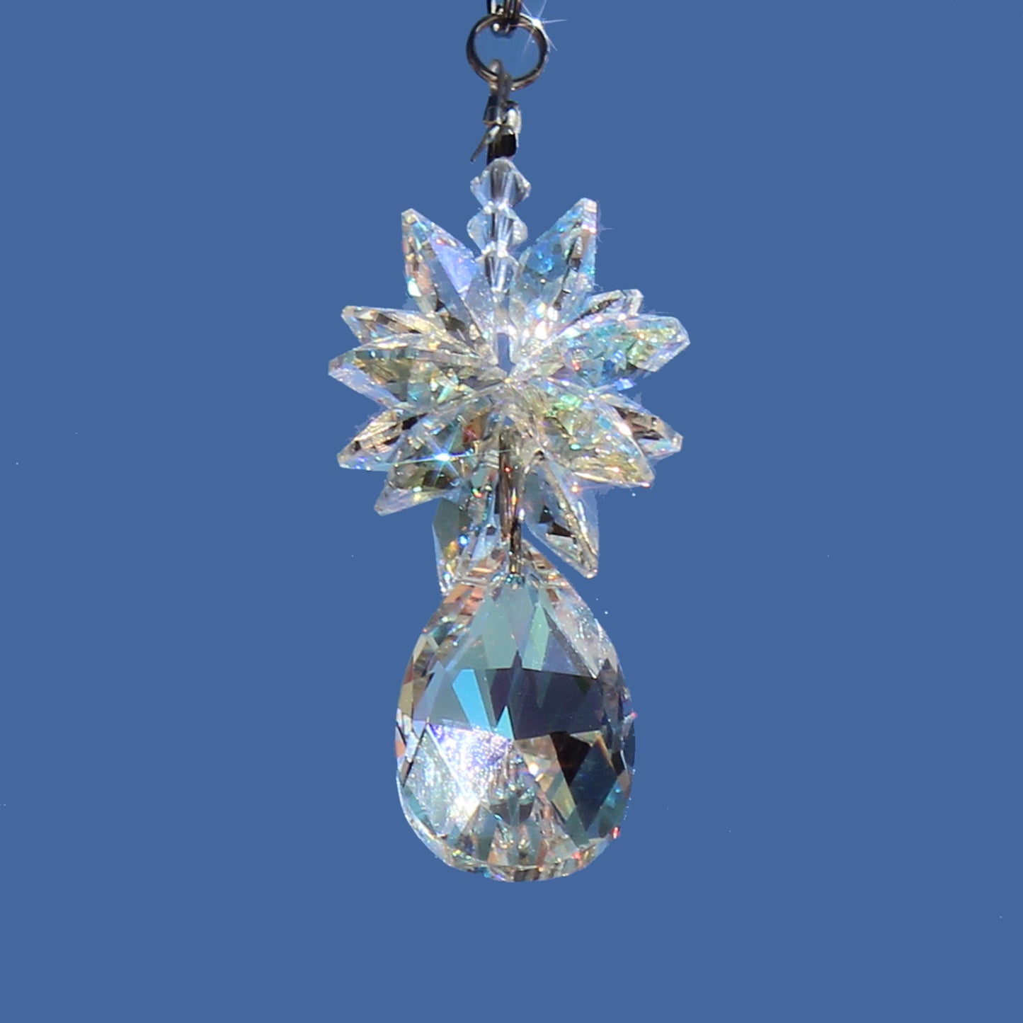 Sunlight Catcher, Personalized Window Suncatcher, Forget Me Not Ornament, Rainbow Maker With Swarovski Crystals & Prism, Almond Crystal Cluster