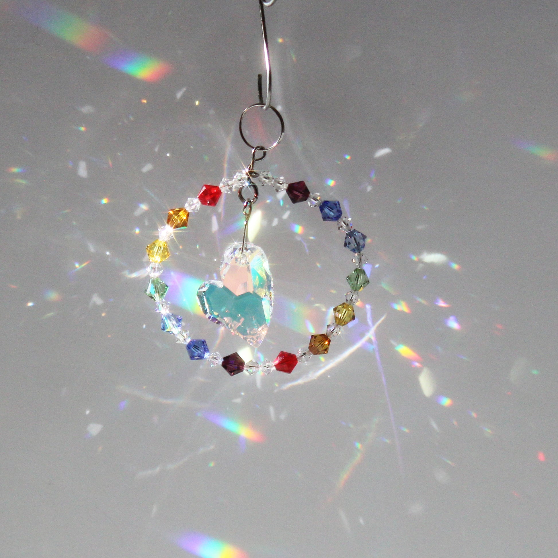 Crystal Heart Pendulum Ornament Suncatcher, Rainbow Maker, Sunlight Catcher, Hanging Crystals, Heart Chakra
