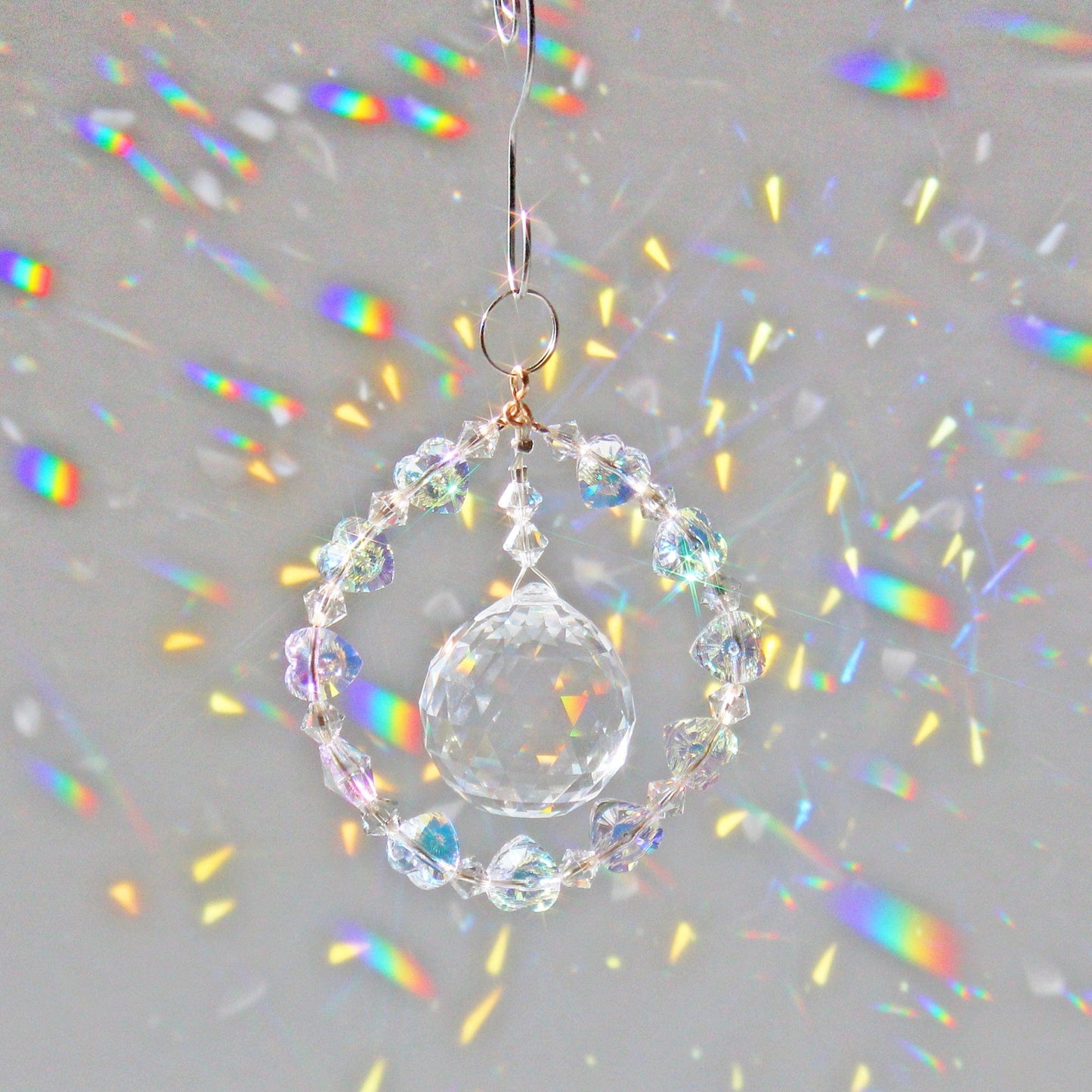 Rainbow Maker, Crystal Heart Ornament Suncatcher With Swarovski Prism, Exquisite Anniversary Crystal Gift & Decor, Circle Of Love