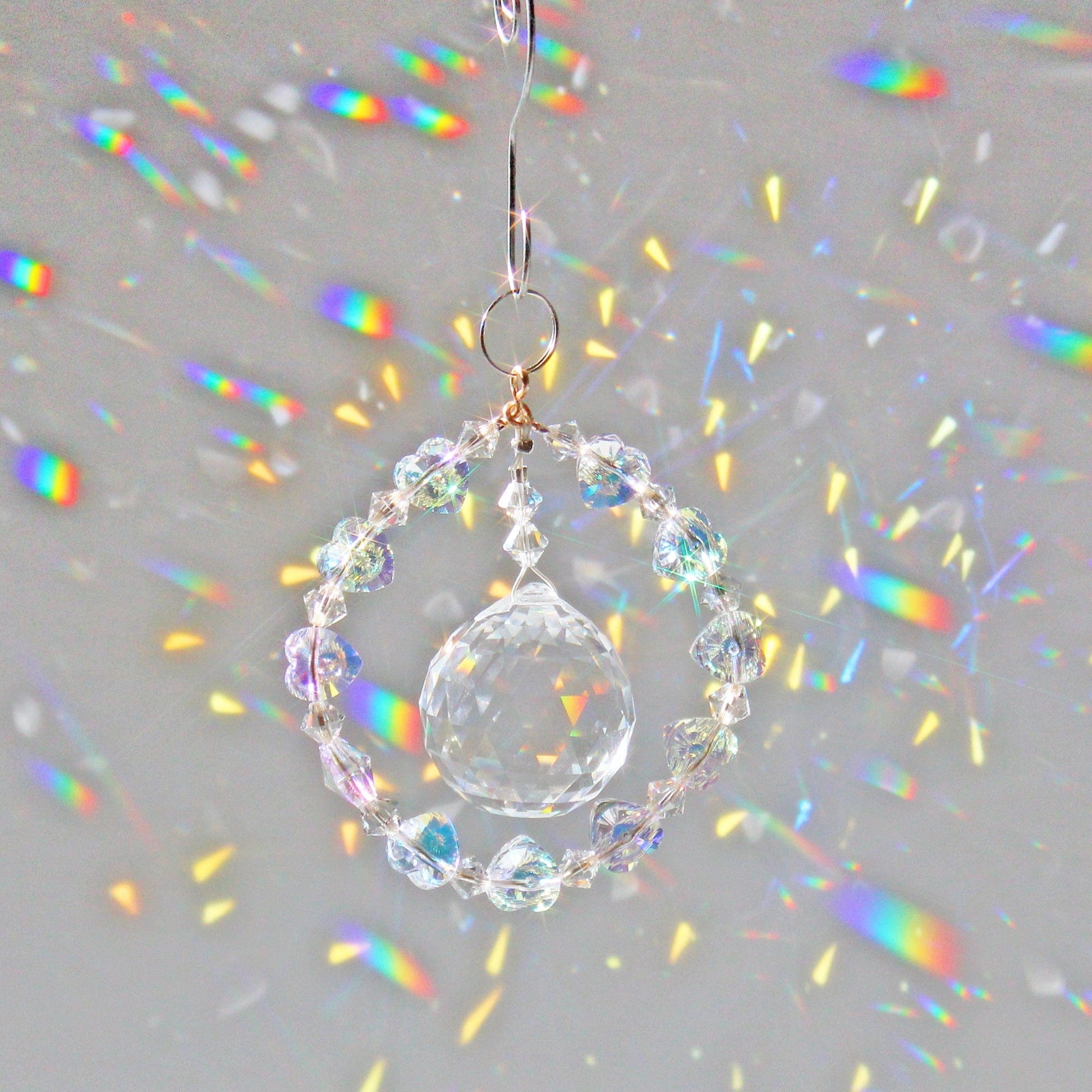 Rainbow Maker, Crystal Heart Ornament Suncatcher With Swarovski Prism, Exquisite Anniversary Crystal Gift & Decor, Circle Of Love