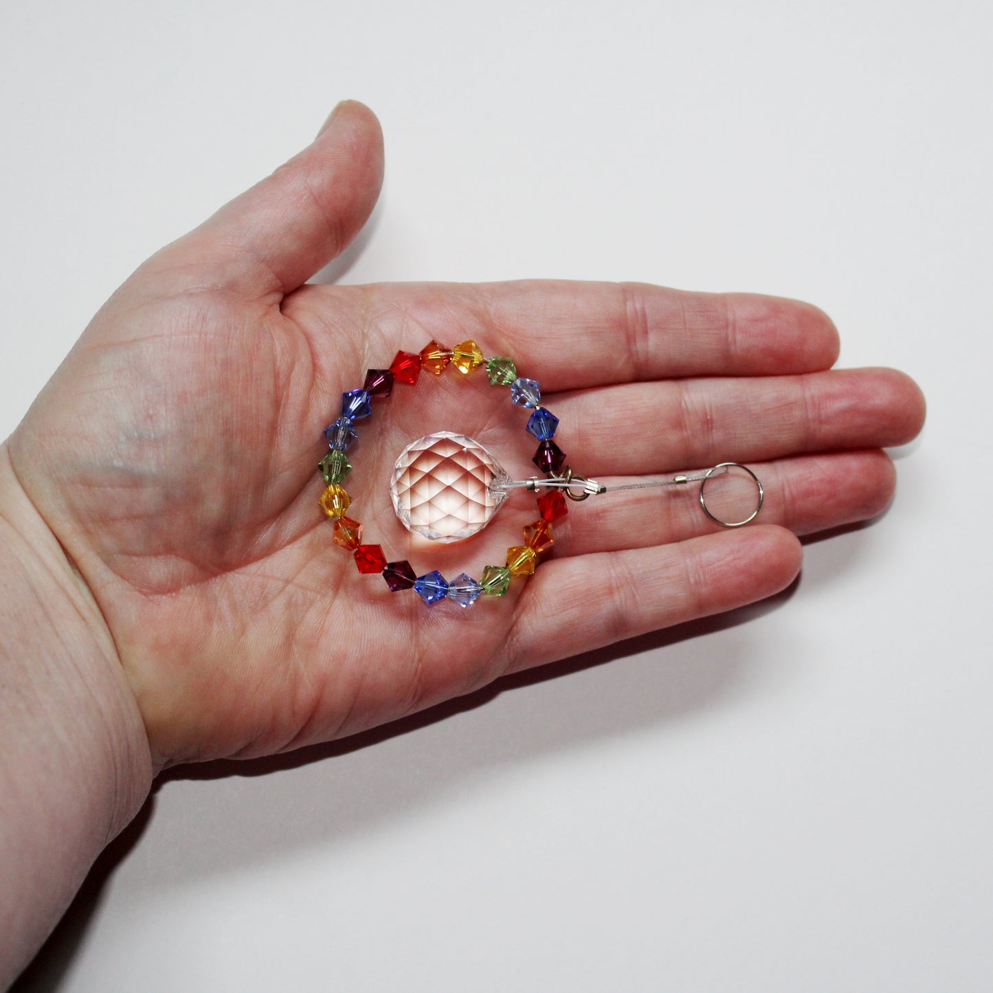 Rainbow Maker, Sunlight Catcher, Crystal Ornament With Swarovski Prism, Chakra Ball Drop size refernce