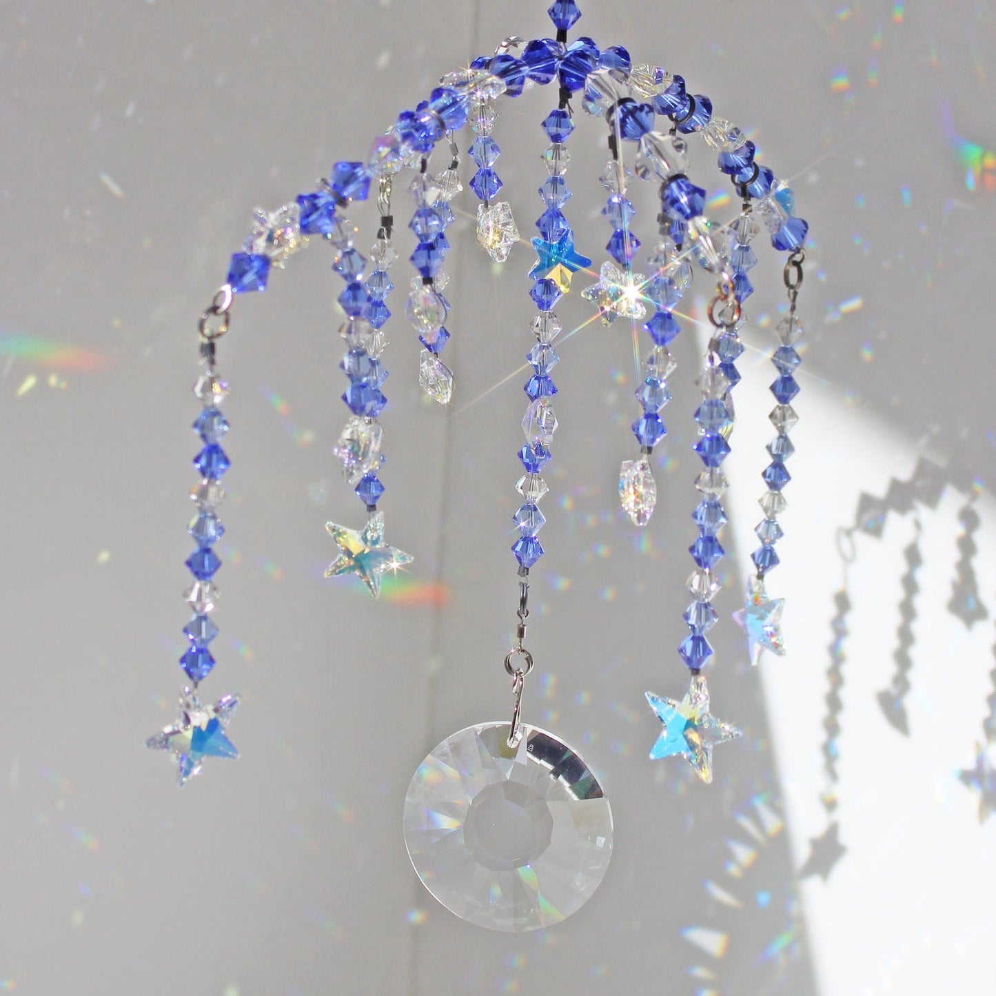 Sunlight Catcher, Window Suncatcher Crystal Sun Catcher & Rainbow Maker for Anxiety Relief, Mindfulness Gift, Moon and Stars Mobile