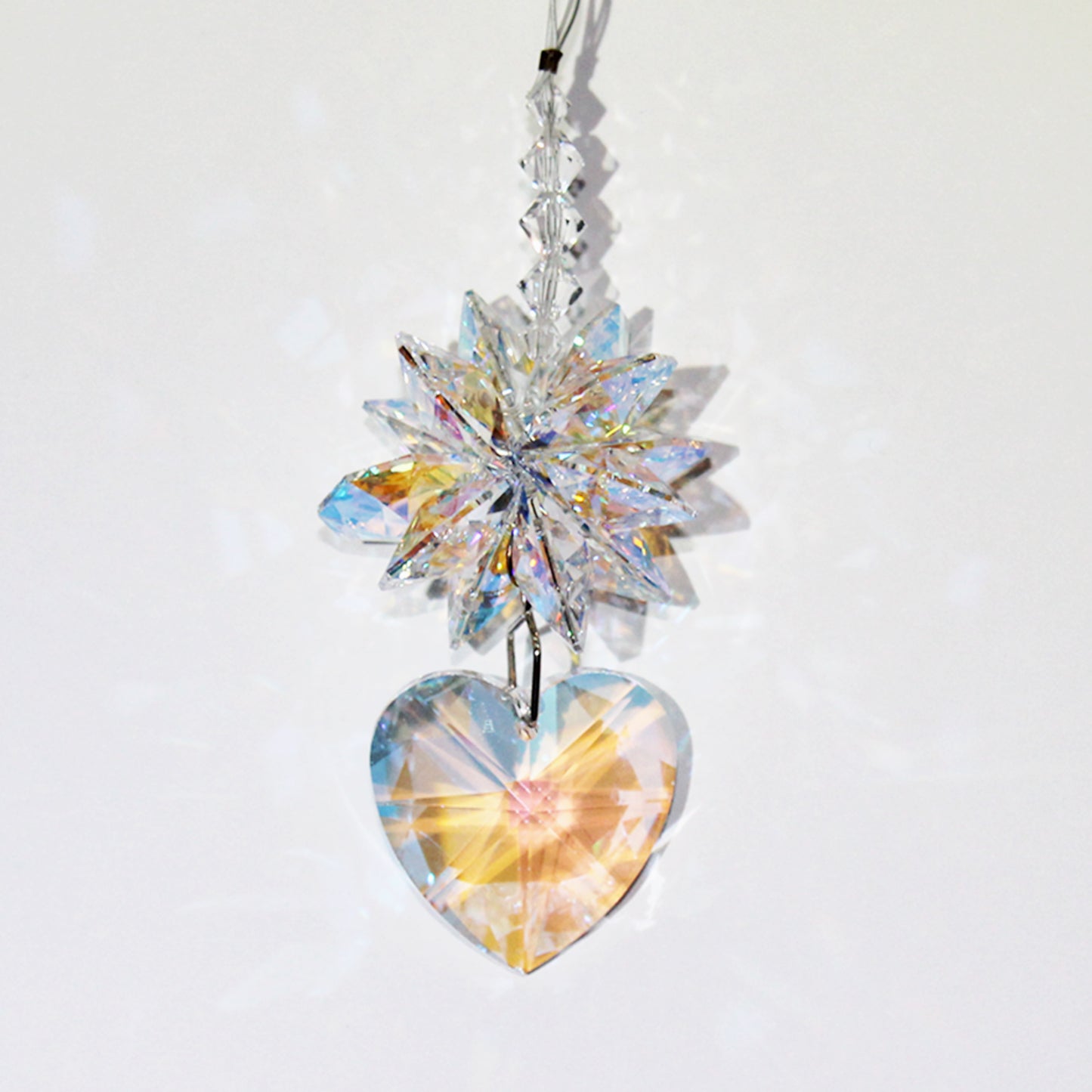 Crystal Heart Pendulum Ornament Suncatcher, Rainbow Maker, Sunlight Catcher, Hanging Crystals, Aurora Borealis