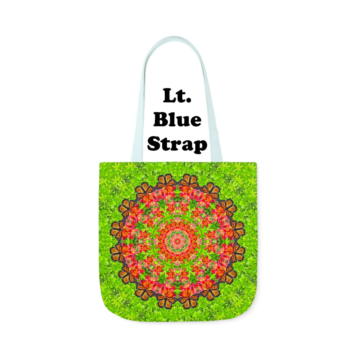 Graphic Butterfly Tote Bag  Cute and Functional For Everyday, Work And Shopping Captivating Calliope lt. blue strap
