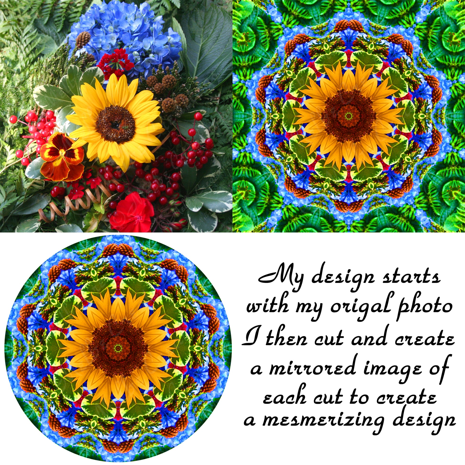 Sunflower Crystal Suncatcher, Sunlight Catcher For Relaxing Zen Decor, Original Flower Mandala Art, My Beauty Within before and after of my design