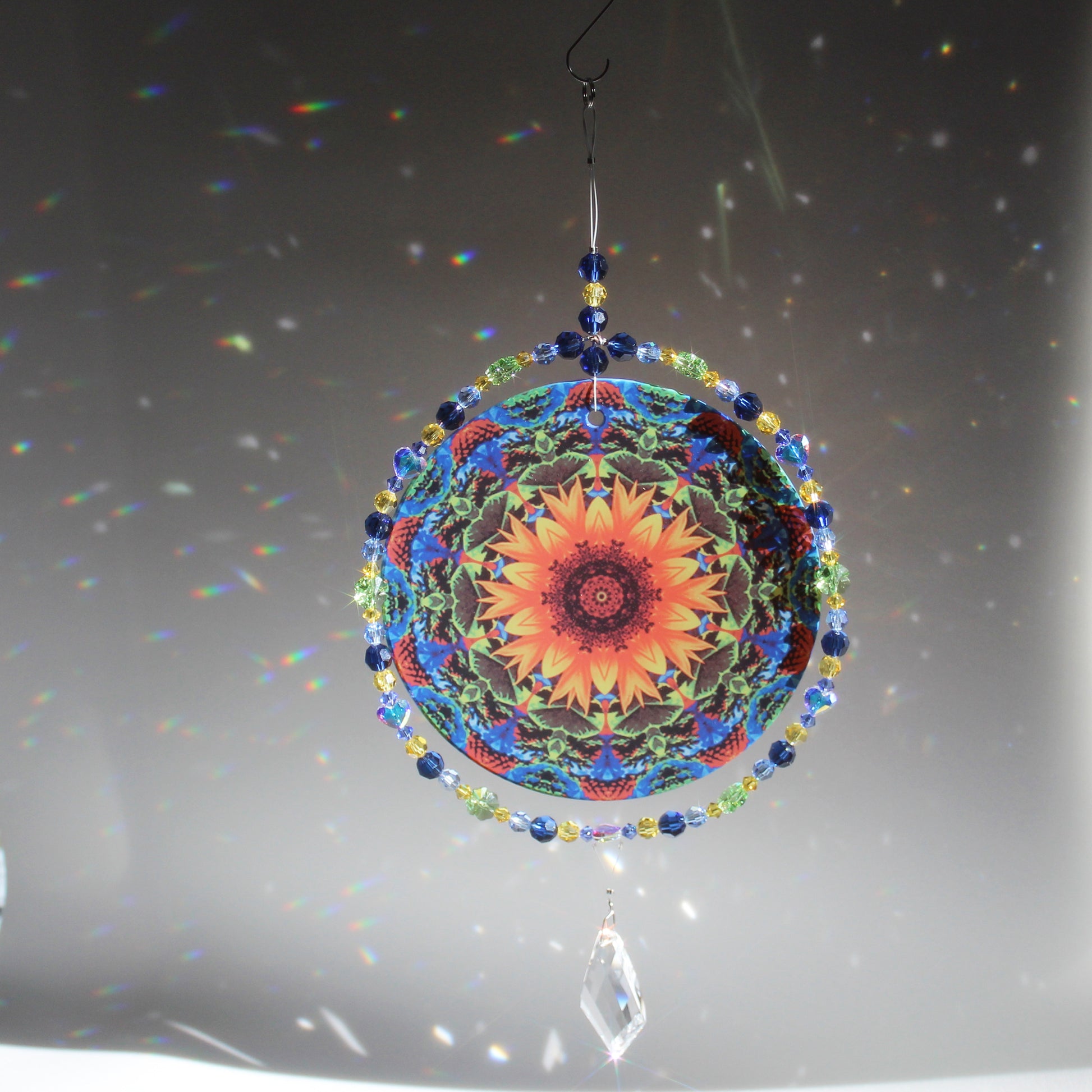 Sunflower Crystal Suncatcher, Sunlight Catcher For Relaxing Zen Decor, Original Flower Mandala Art, My Beauty Within 
