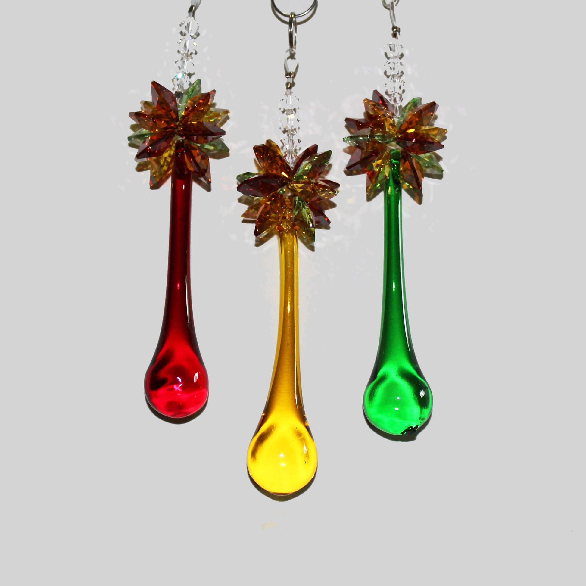 Sunlight Catcher, Crystal Window Suncatcher, Mindfulness Gift, Crystal Hanging Rainbow Maker With Swarovski Crystals Earth Tone Teardrop