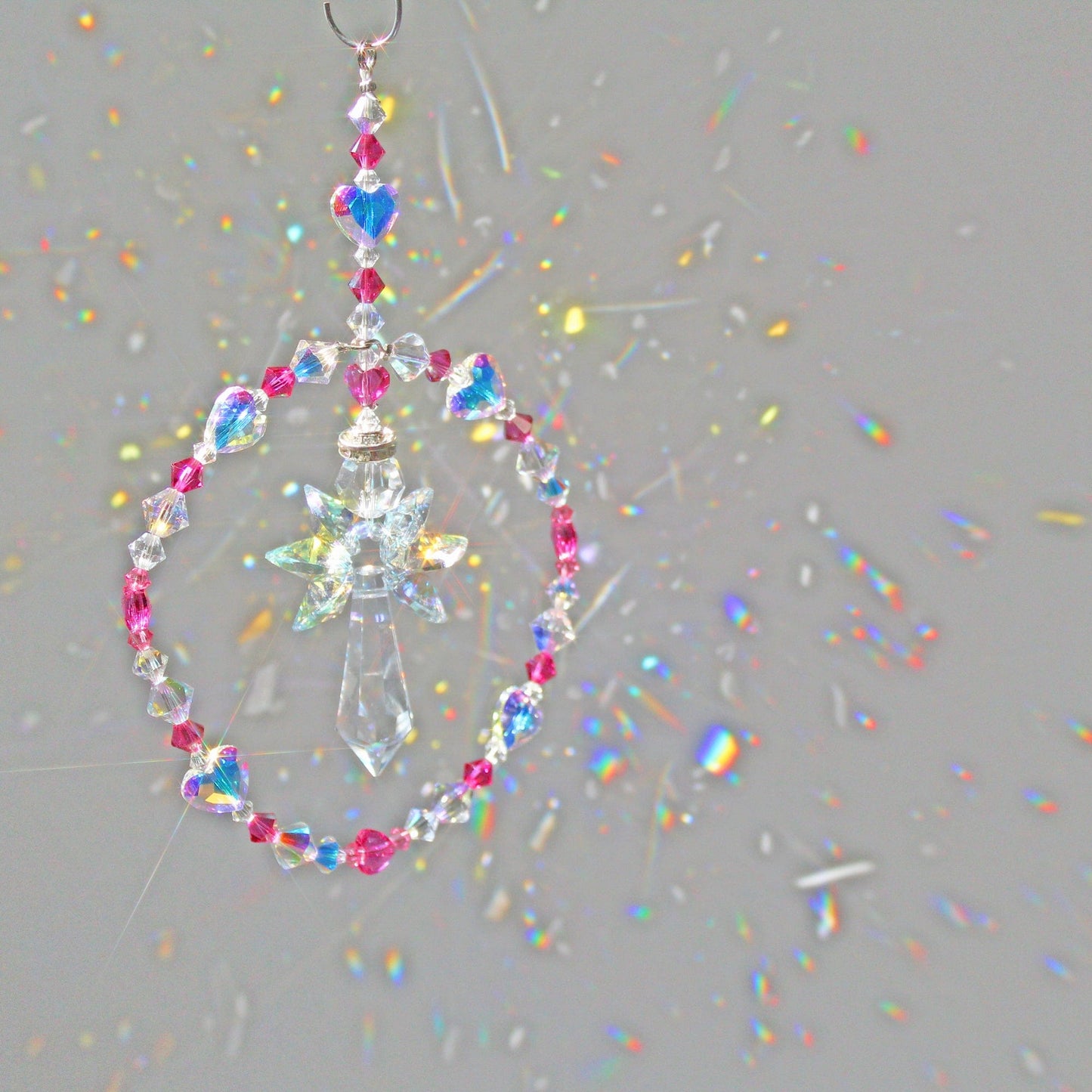 Angel Crystal Pendulum Suncatcher Ornament, Rainbow Maker, Sunlight Catcher, Hanging Crystals For Crystal Feng Shui Decor Heart Of An Angel