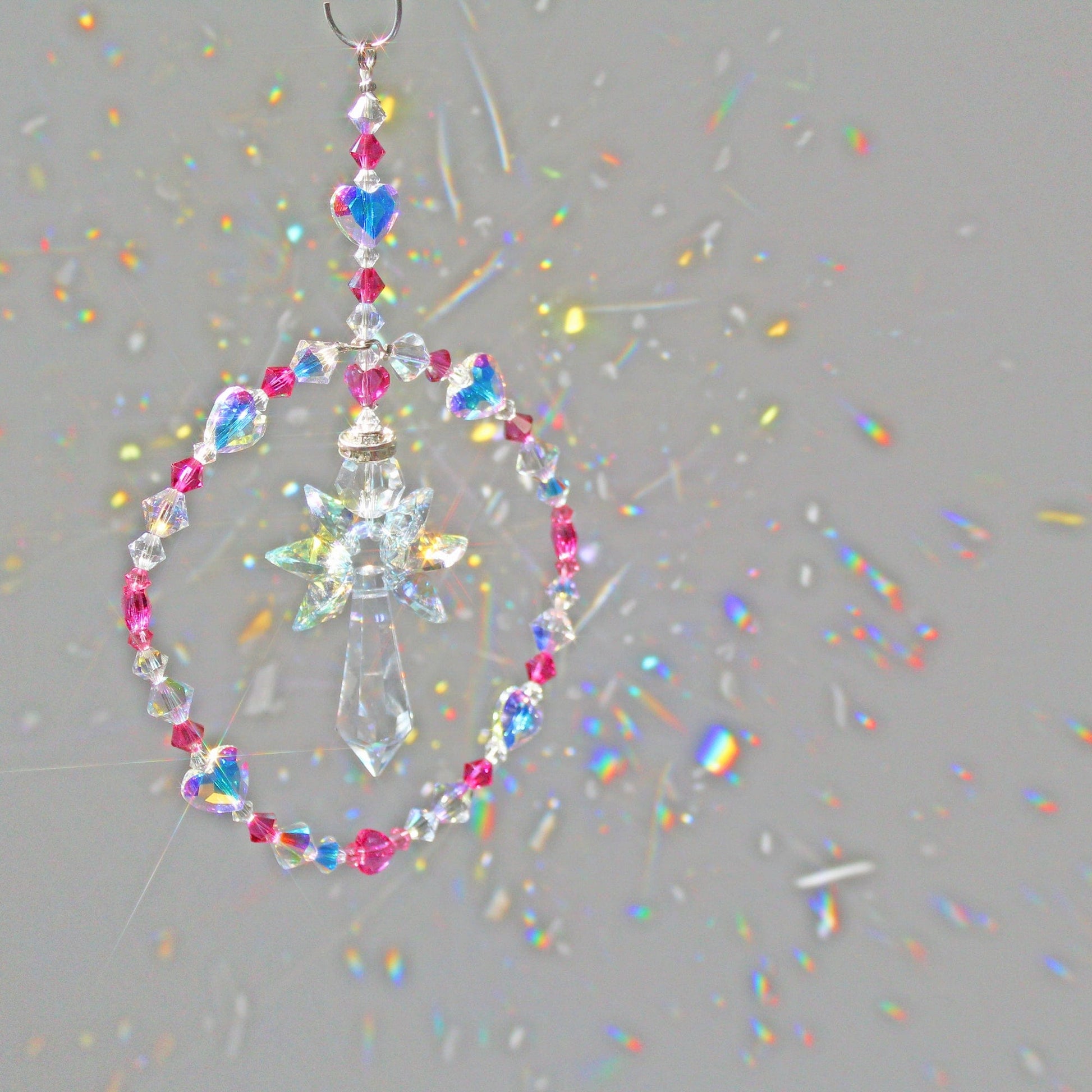 Angel Crystal Pendulum Suncatcher Ornament, Rainbow Maker, Sunlight Catcher, Hanging Crystals For Crystal Feng Shui Decor Heart Of An Angel