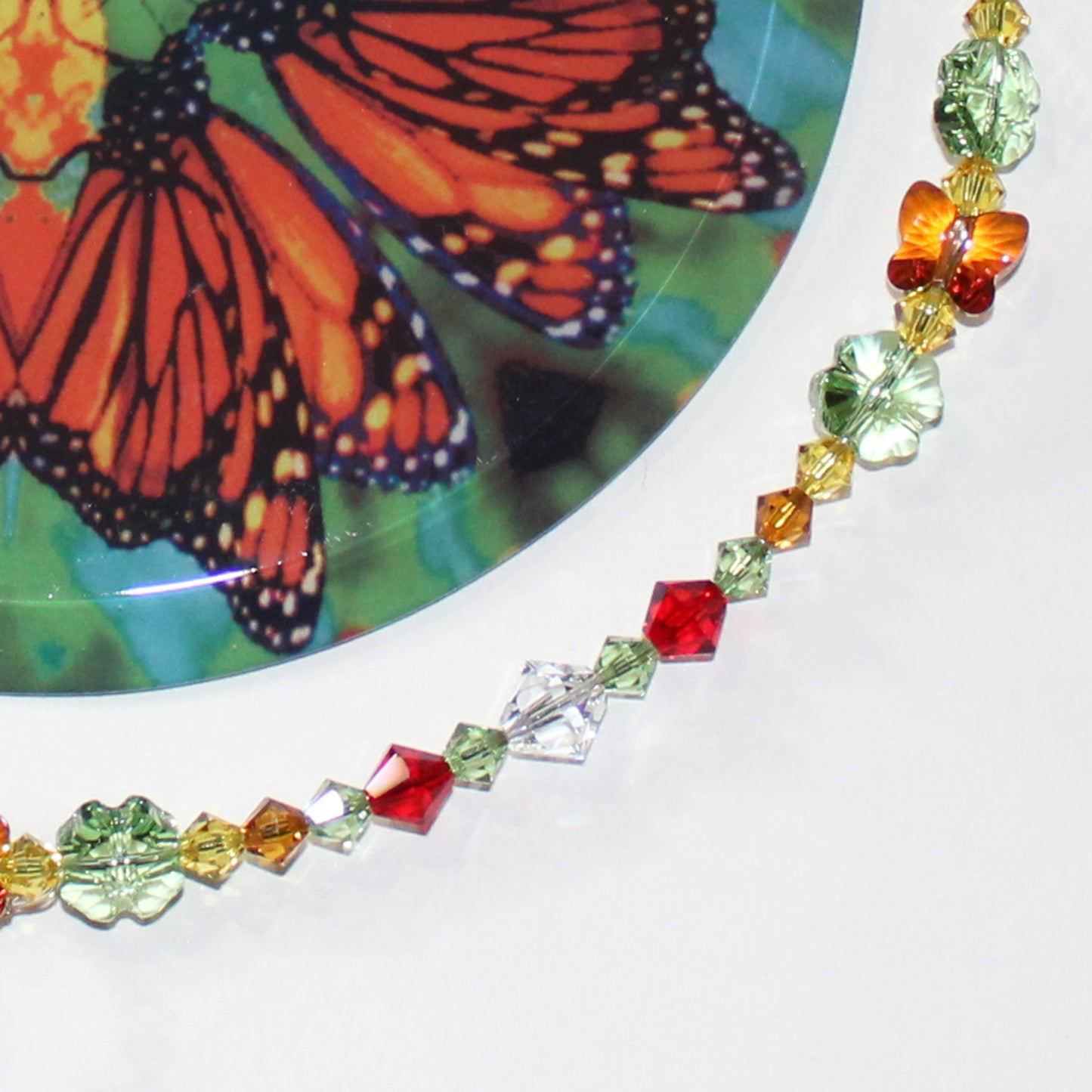 Monarch Butterfly Lover Sunlight Catcher, Crystal Window Sun Catcher With Swarovski Crystals & Prism, Mindfulness Gift, Timeless Treasure close up of beads