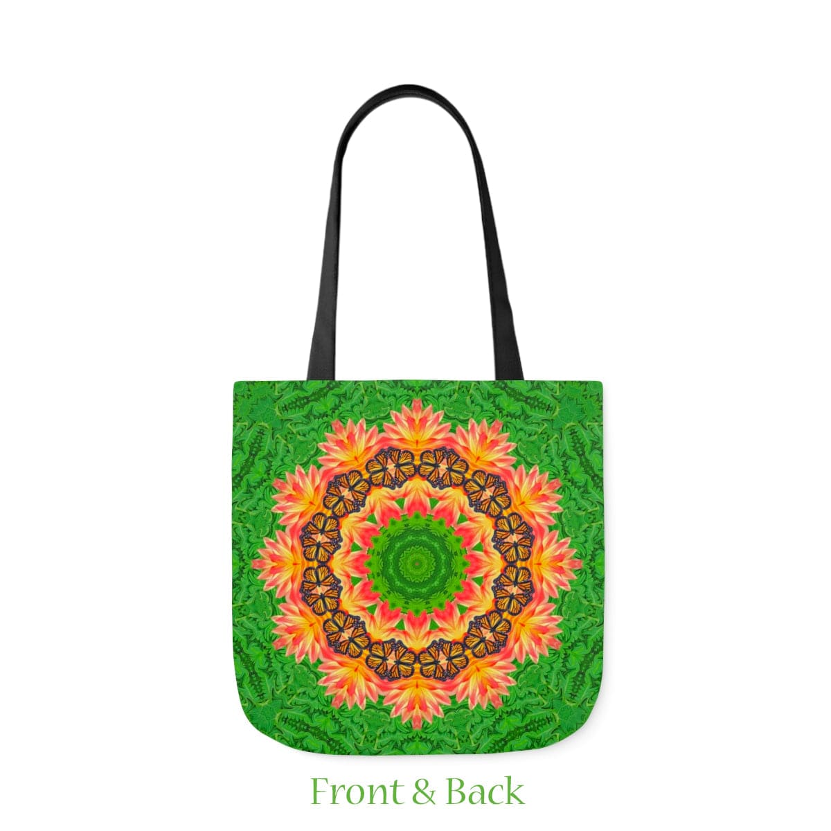 Monarch Butterfly Floral Mandala Tote Bag - Cute and Practical Everyday Accessory front and back view