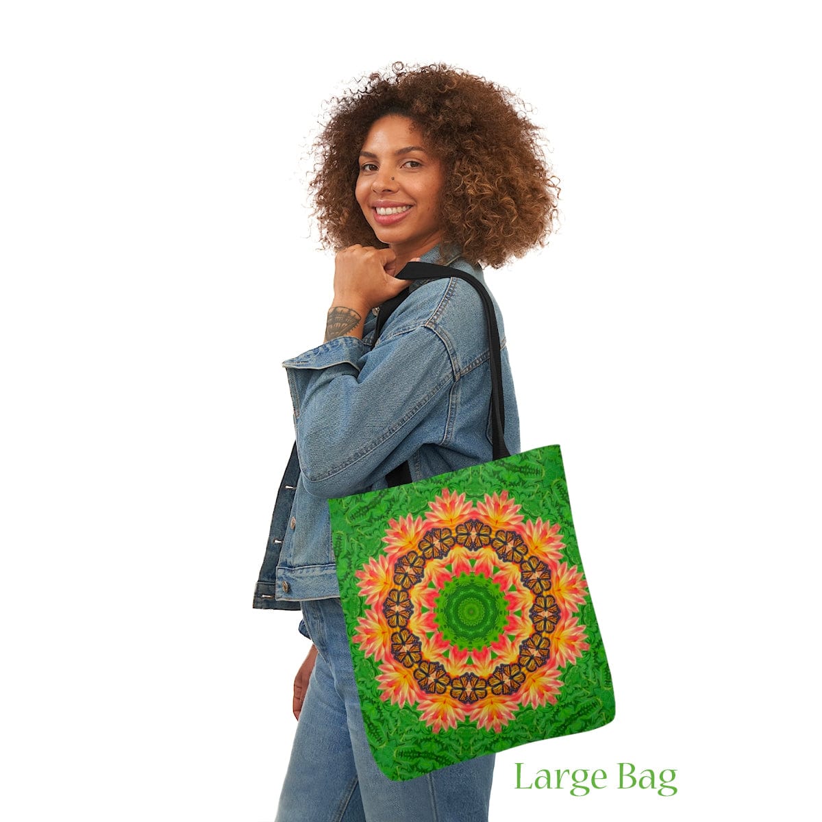Monarch Butterfly Floral Mandala Tote Bag - Cute and Practical Everyday Accessory large