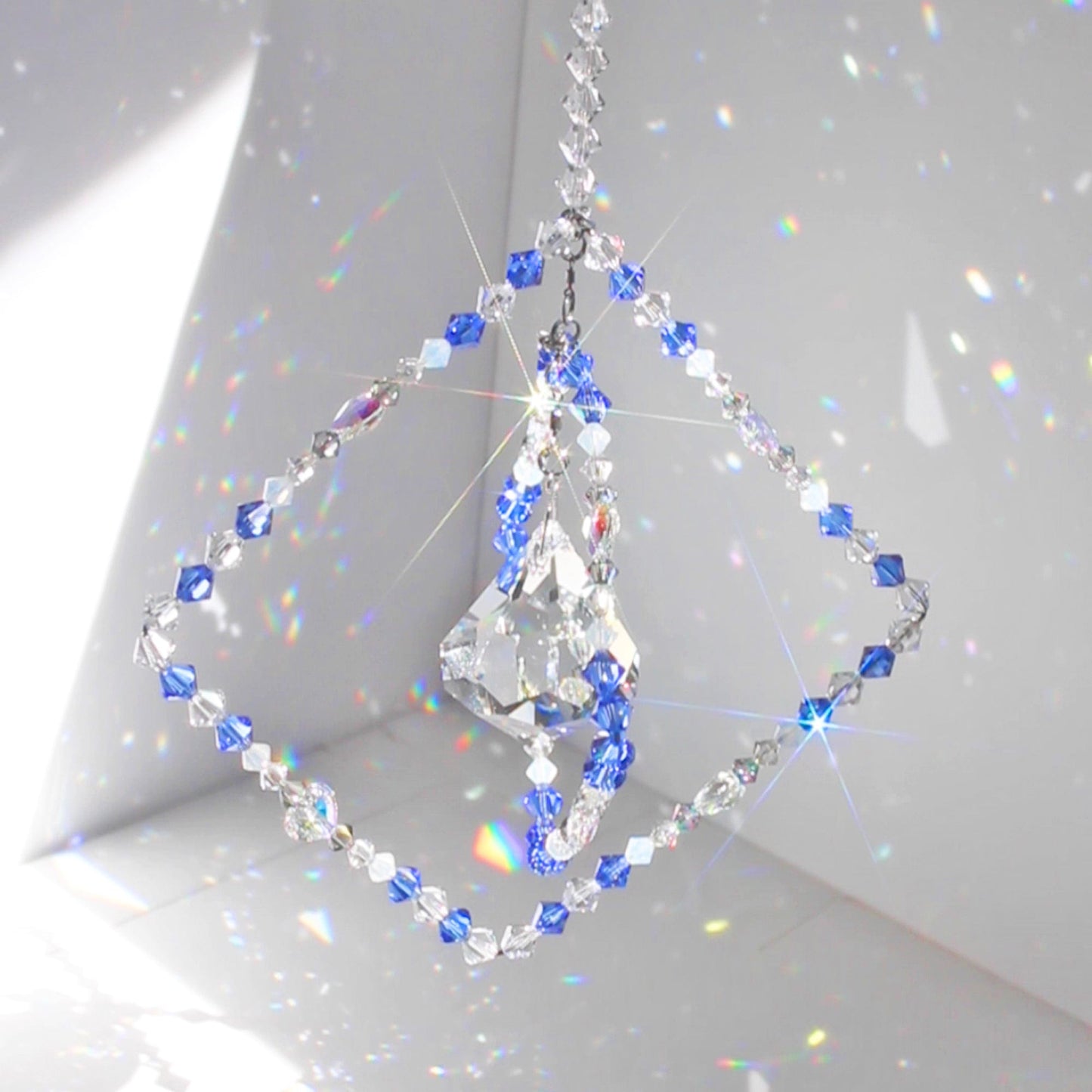 Crystal Pendulum Ornament Suncatcher, Rainbow Maker, Sunlight Catcher, Hanging Crystals, Sacred Geometry Rhombus