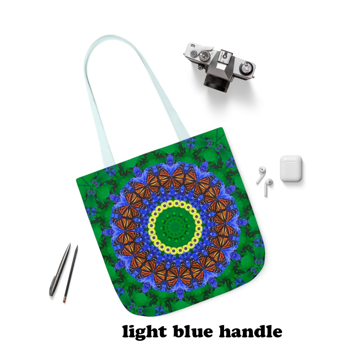 Graphic Butterfly Tote Bag  Cute and Functional For Everyday, Work And Shopping Butterfly Effect light blue handle