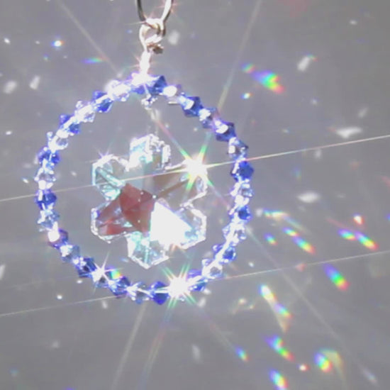 Snowflake Crystal Ornament, Pendulum & Suncatcher, Rainbow Maker, Light Catcher, Hanging Crystals For Feng Shui Decor Aurora Borealis video