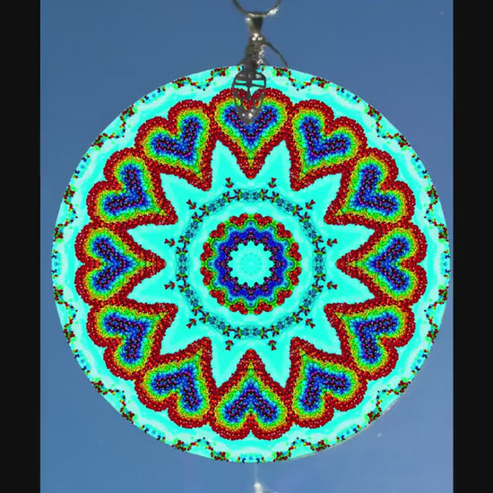 Heart Chakra Suncatcher, Rainbow Suncatcher, Sacred Geometry Mandala, Window Décor, Sunlight Catcher, Crystal Art Gifts, Hippie Decorations