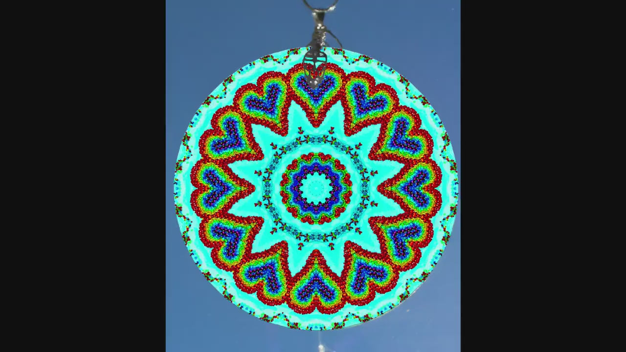 Heart Chakra Suncatcher, Rainbow Suncatcher, Sacred Geometry Mandala, Window Décor, Sunlight Catcher, Crystal Art Gifts, Hippie Decorations